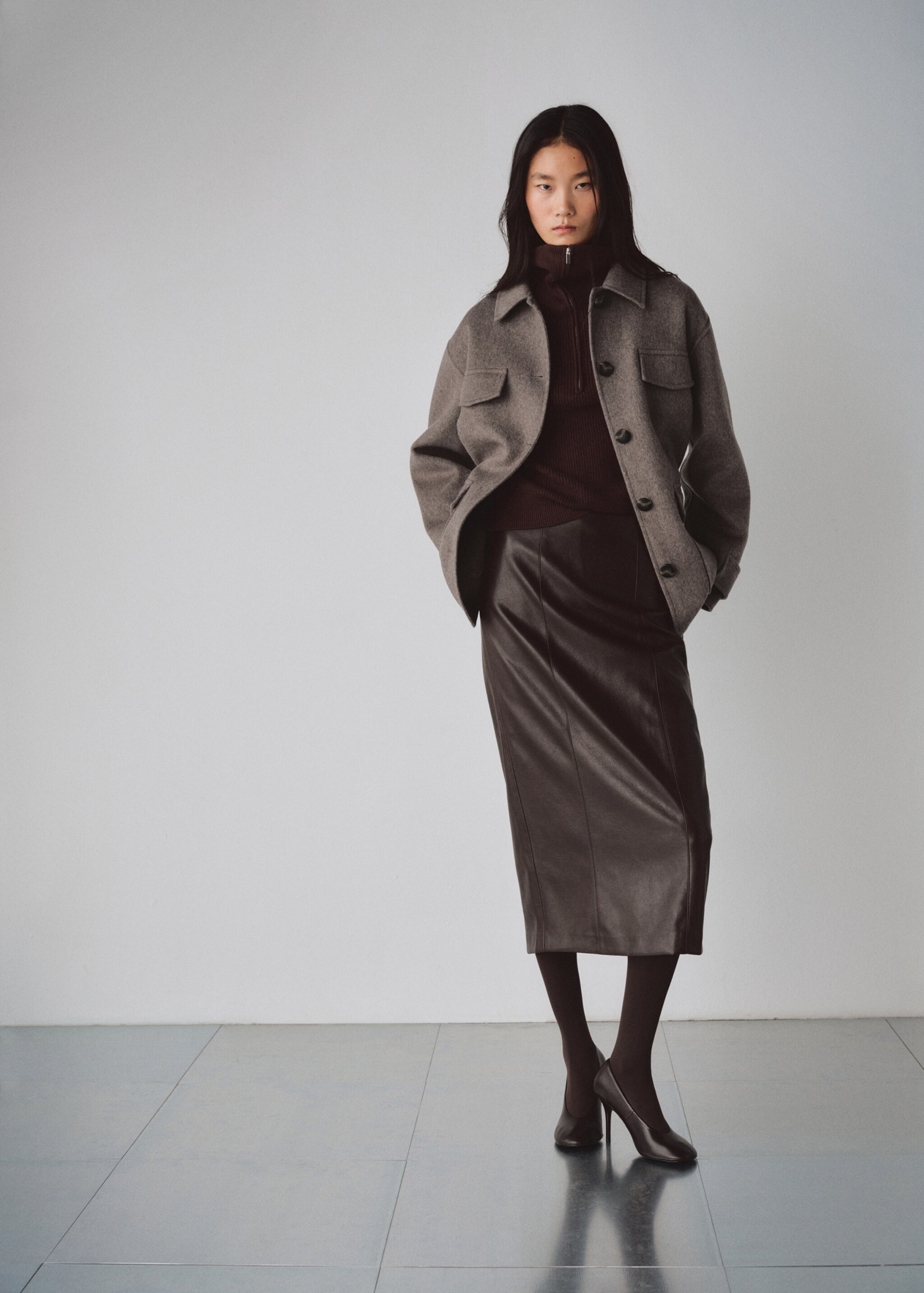 Chaqueta lana bolsillos - Plano general, Marrón medio. Ref: 27053309-01.