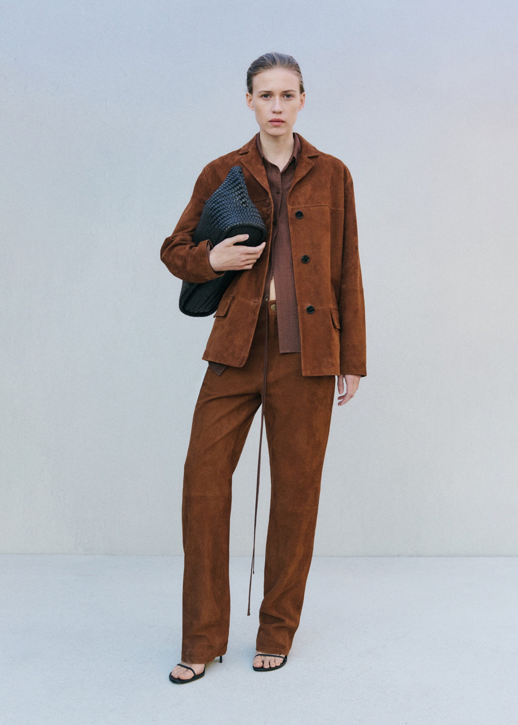 Straight blazer with front stitching - General plane, Tobacco Brown. Ref: 27054432-03.