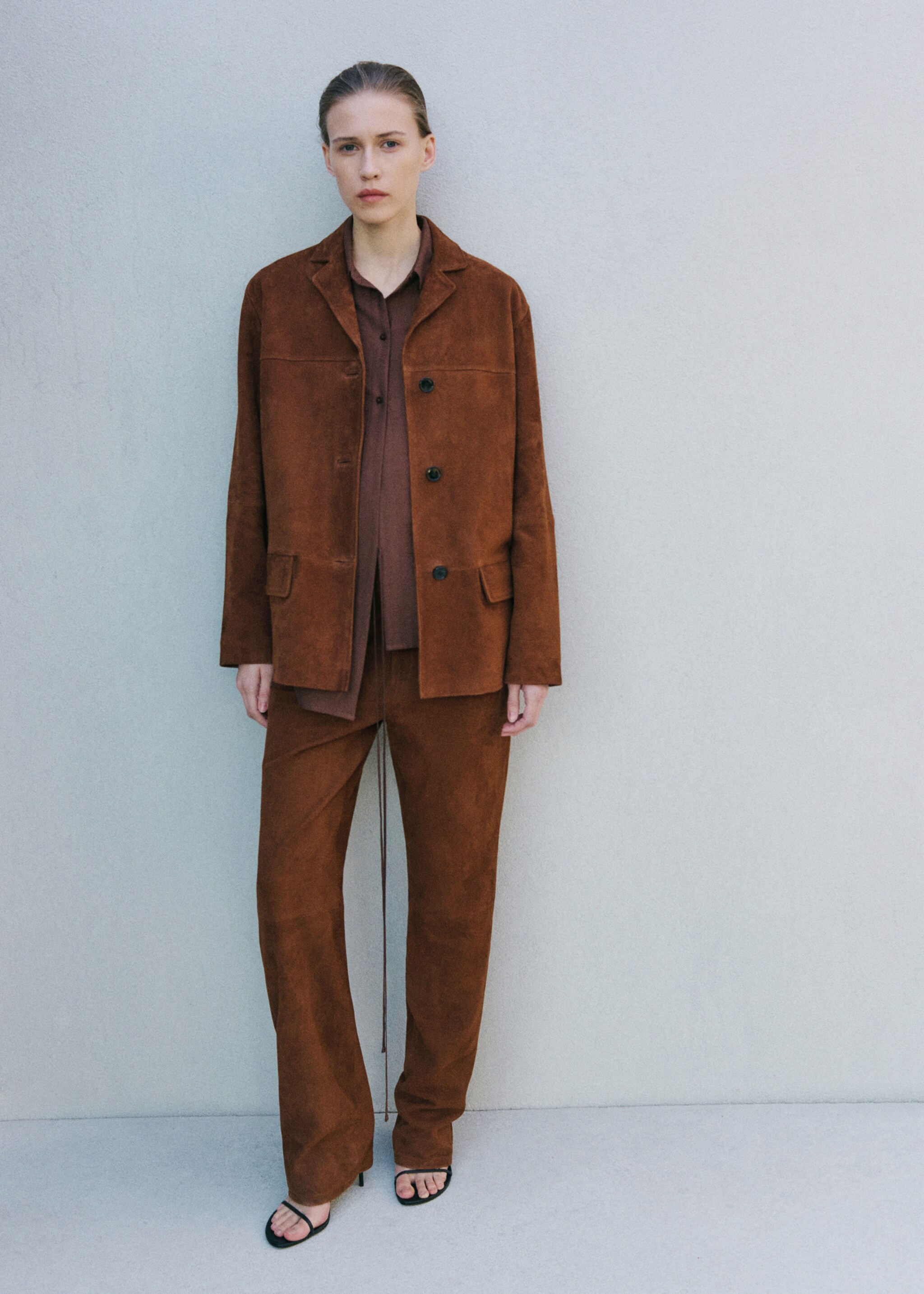 Straight-fit leather trousers - General plane, Tobacco Brown. Ref: 27054433-02.