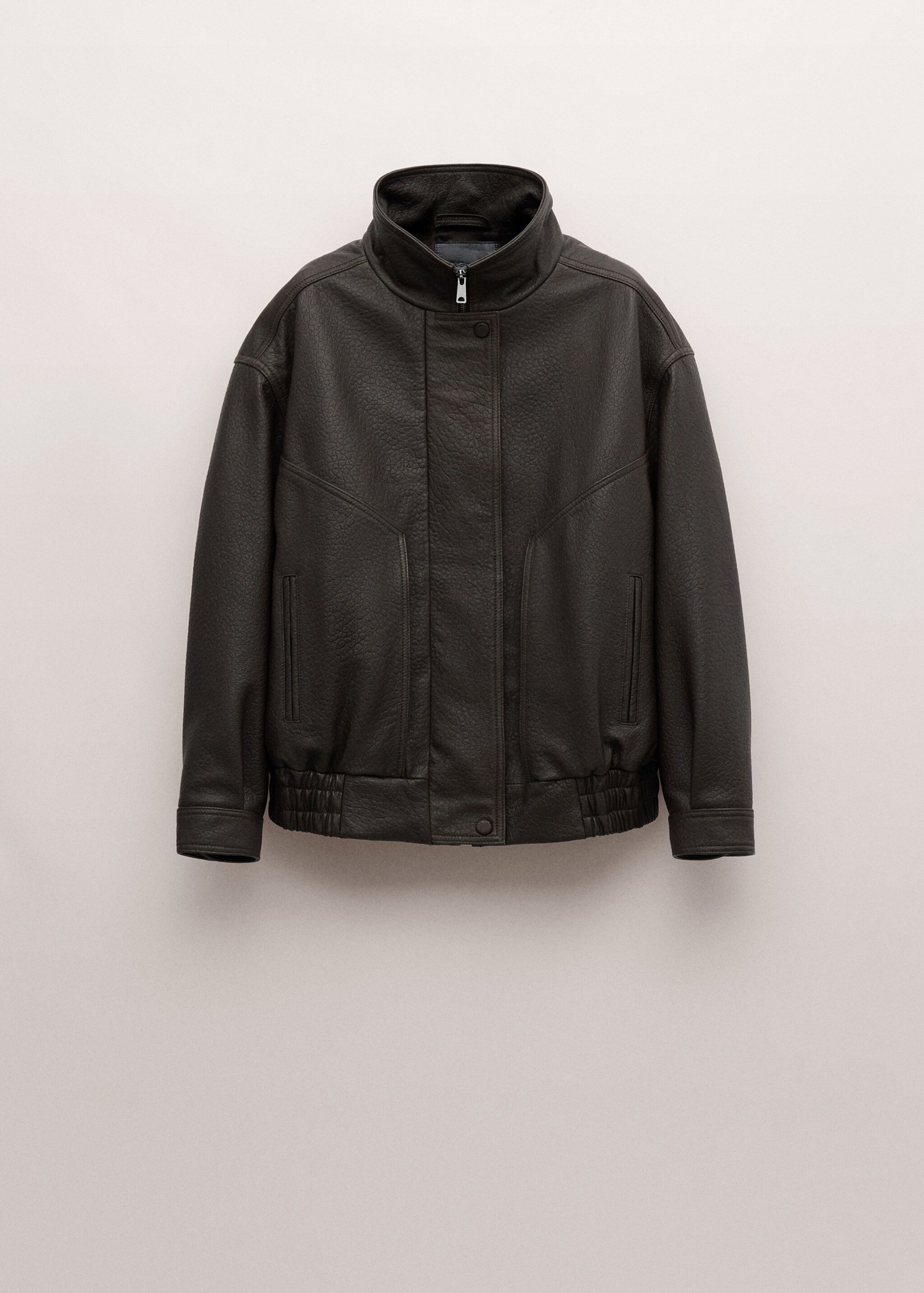 100% leather oversized funnel neck jacket - Article without model, Brown. Ref: 27054773-02.