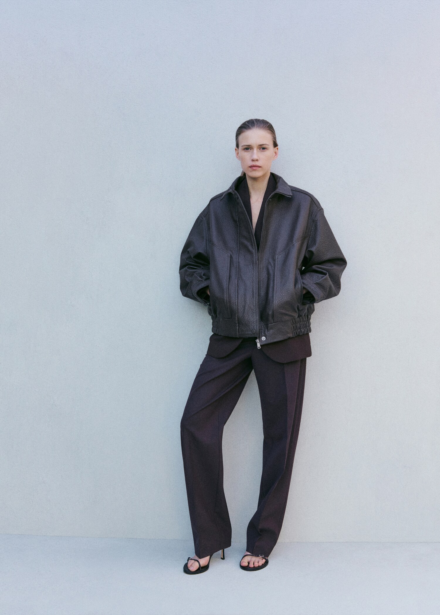 Oversized leather jacket - General plane