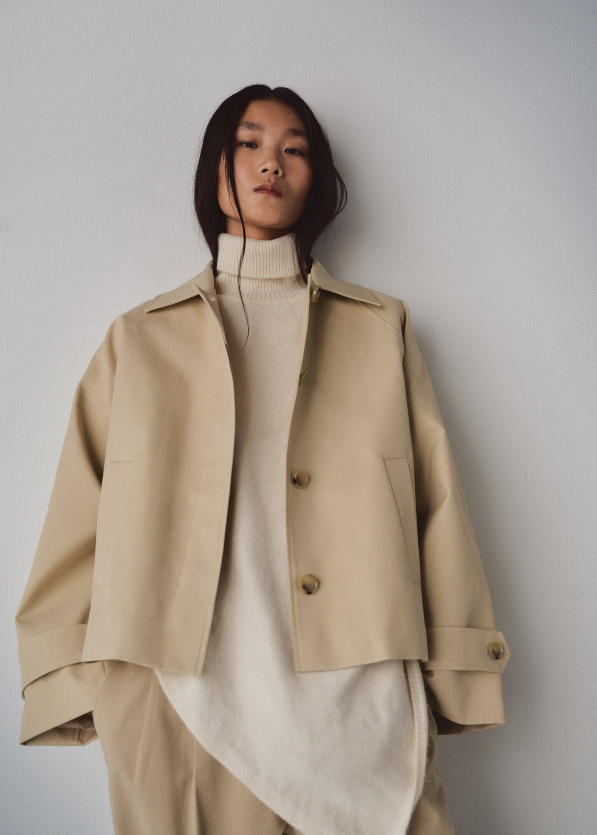 Oversized short trench coat - Medium plane, Beige. Ref: 27054774-02.