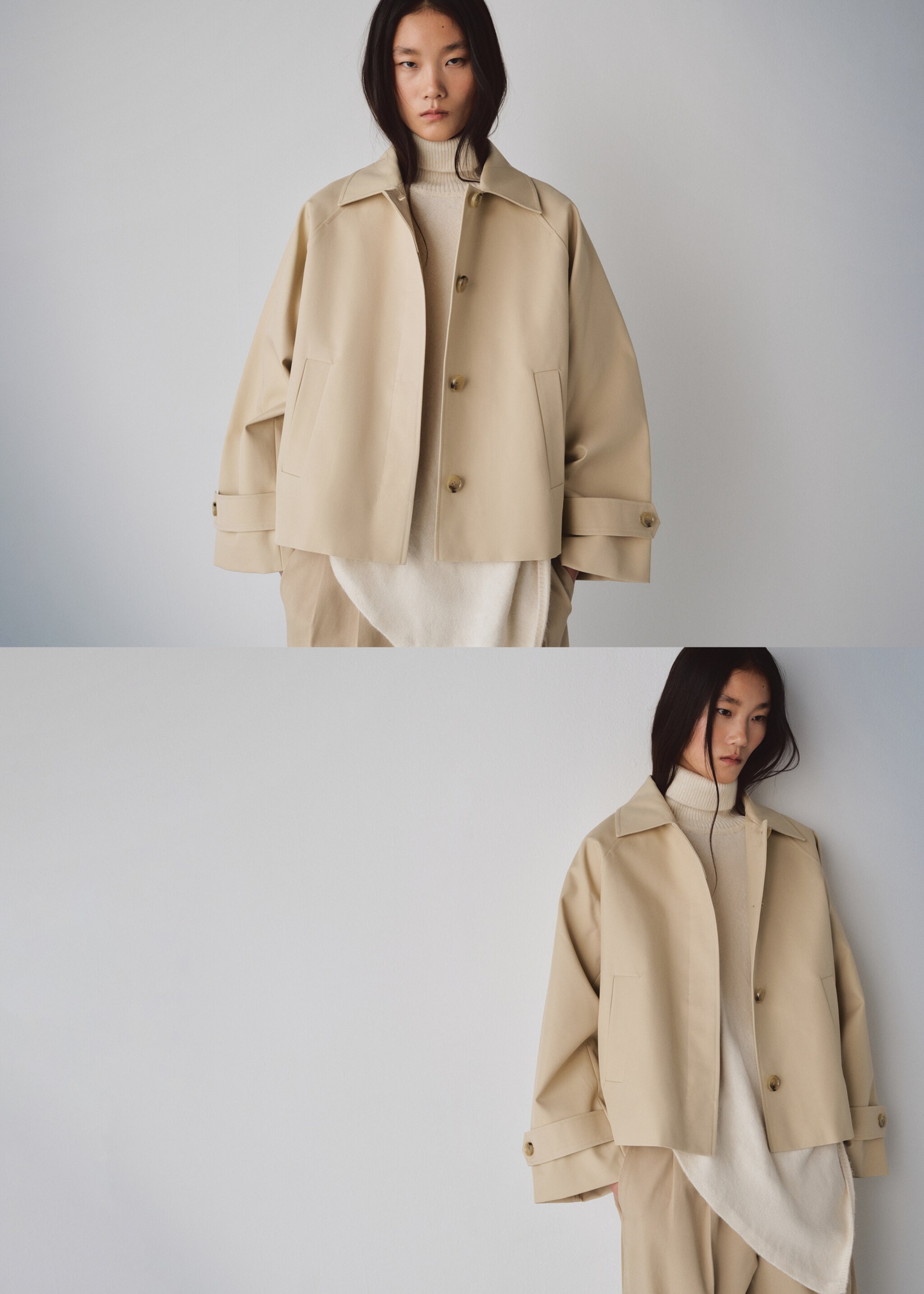 Oversized short trench coat - Details of the article 1, Beige. Ref: 27054774-02.