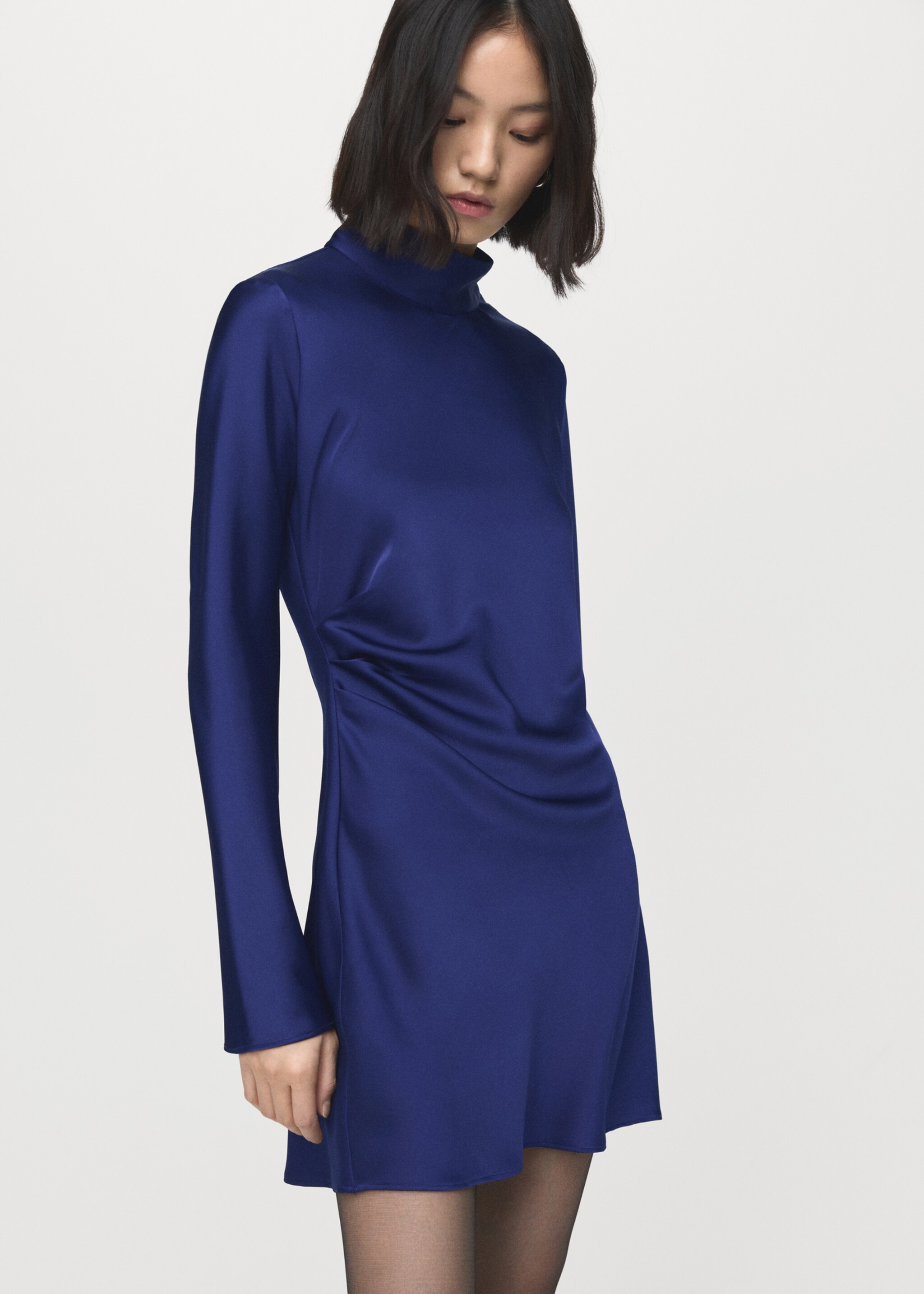 Satin high-neck dress - Medium plane, Indigo Blue. Ref: 27061238-02.