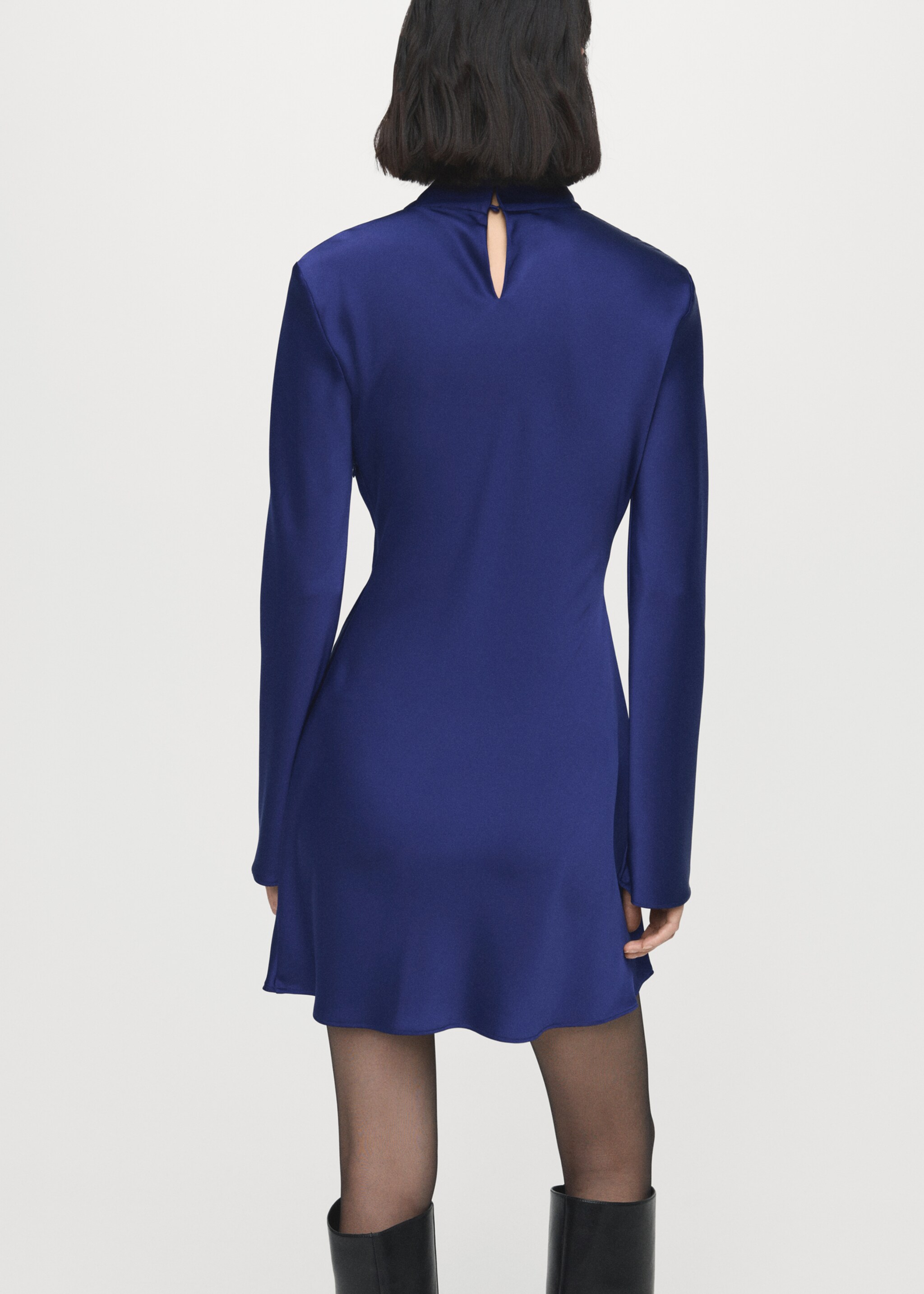 Satin high-neck dress - Reverse of the article, Indigo Blue. Ref: 27061238-02.