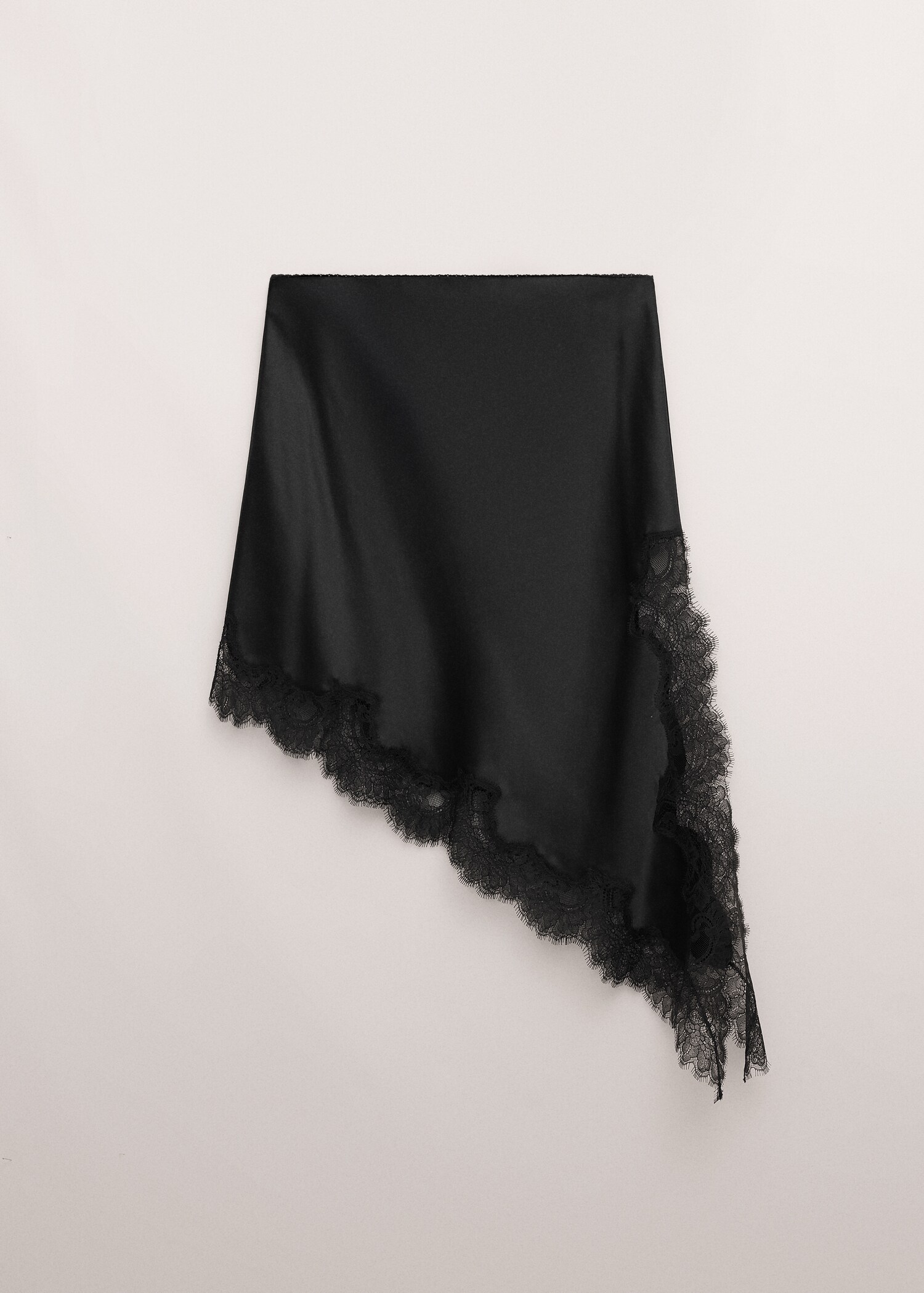 缎面不对称蕾丝迷你裙 - null