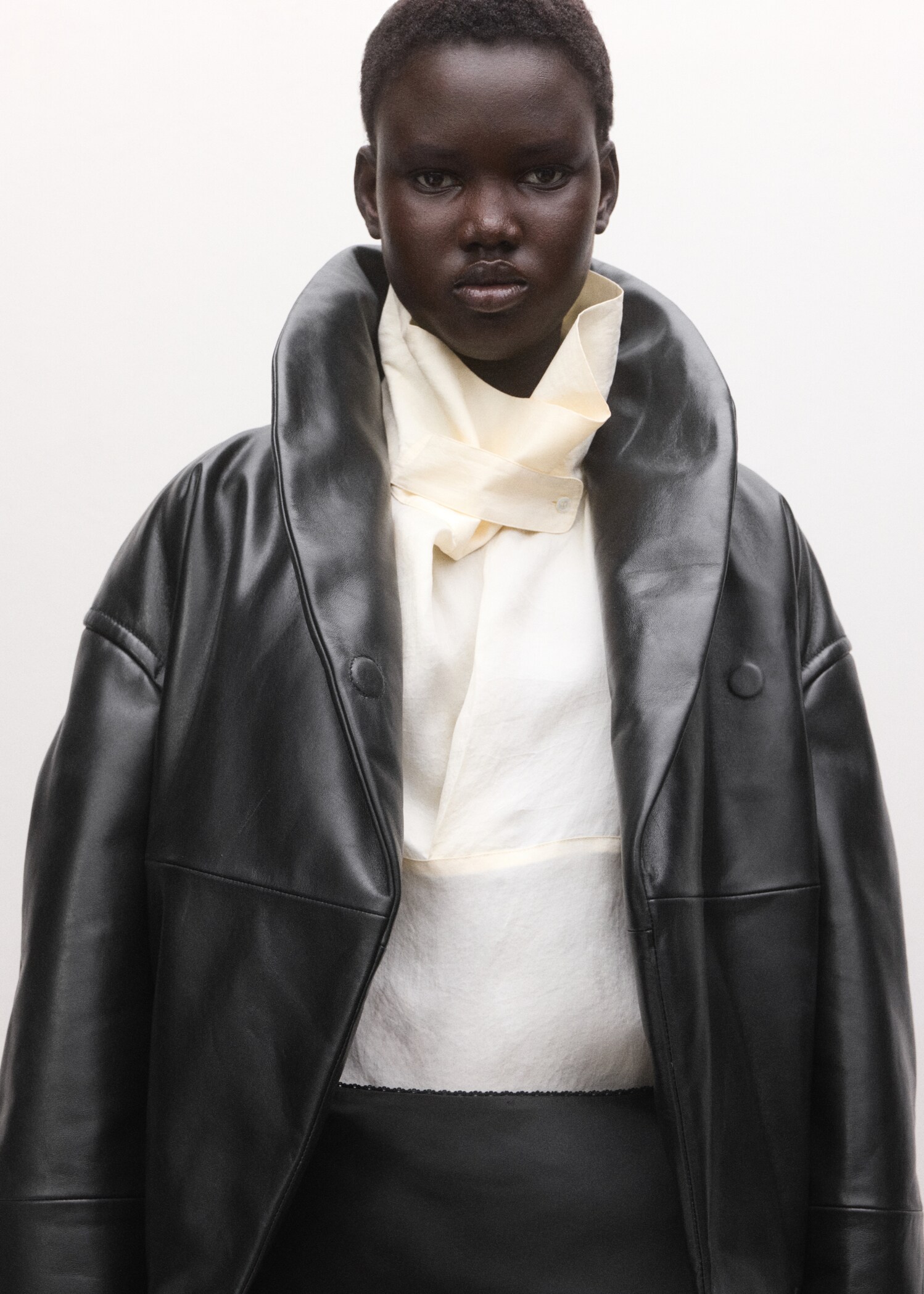 缎面不对称蕾丝迷你裙 - null