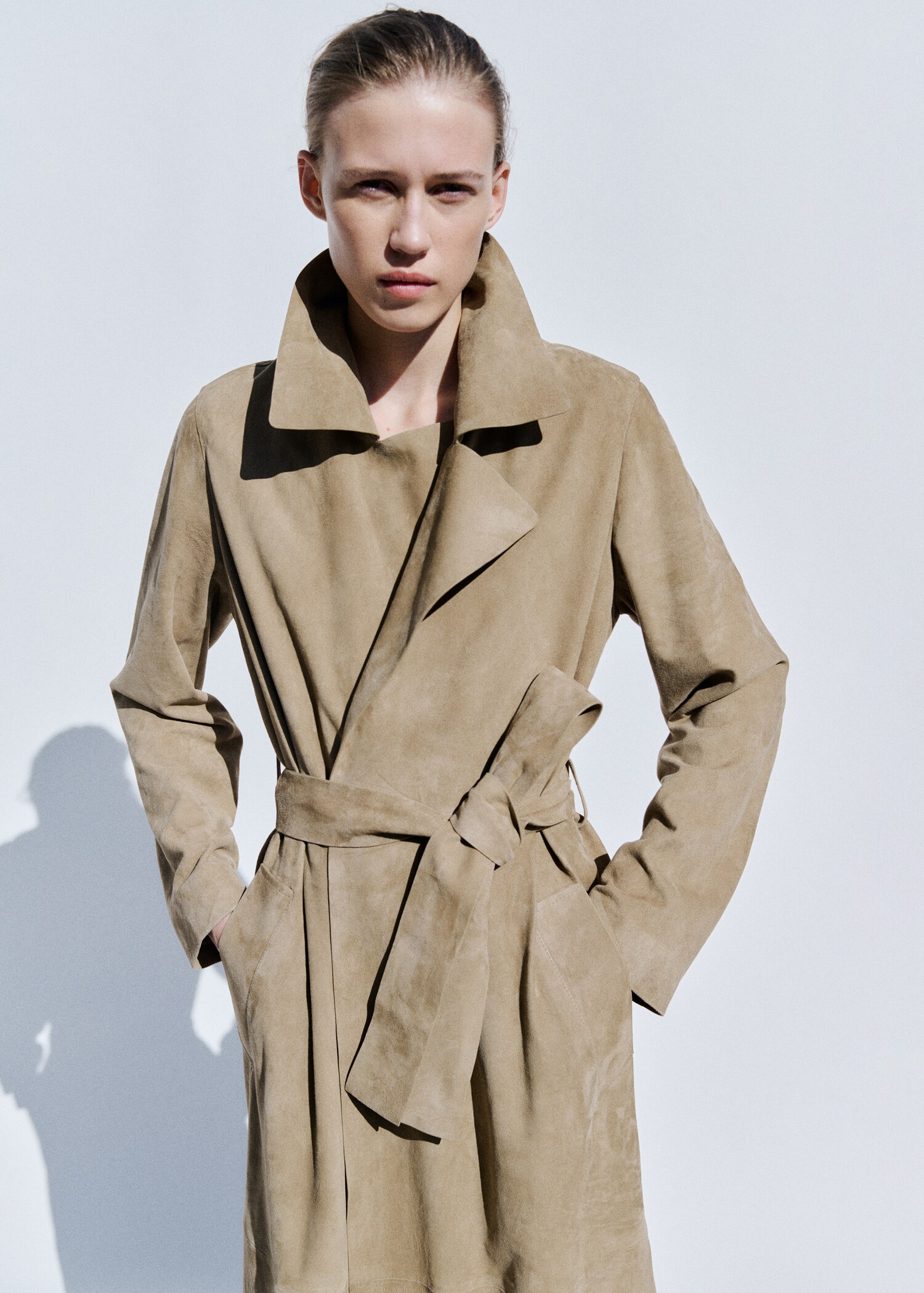 Long suede trench coat with belt - Medium plane
