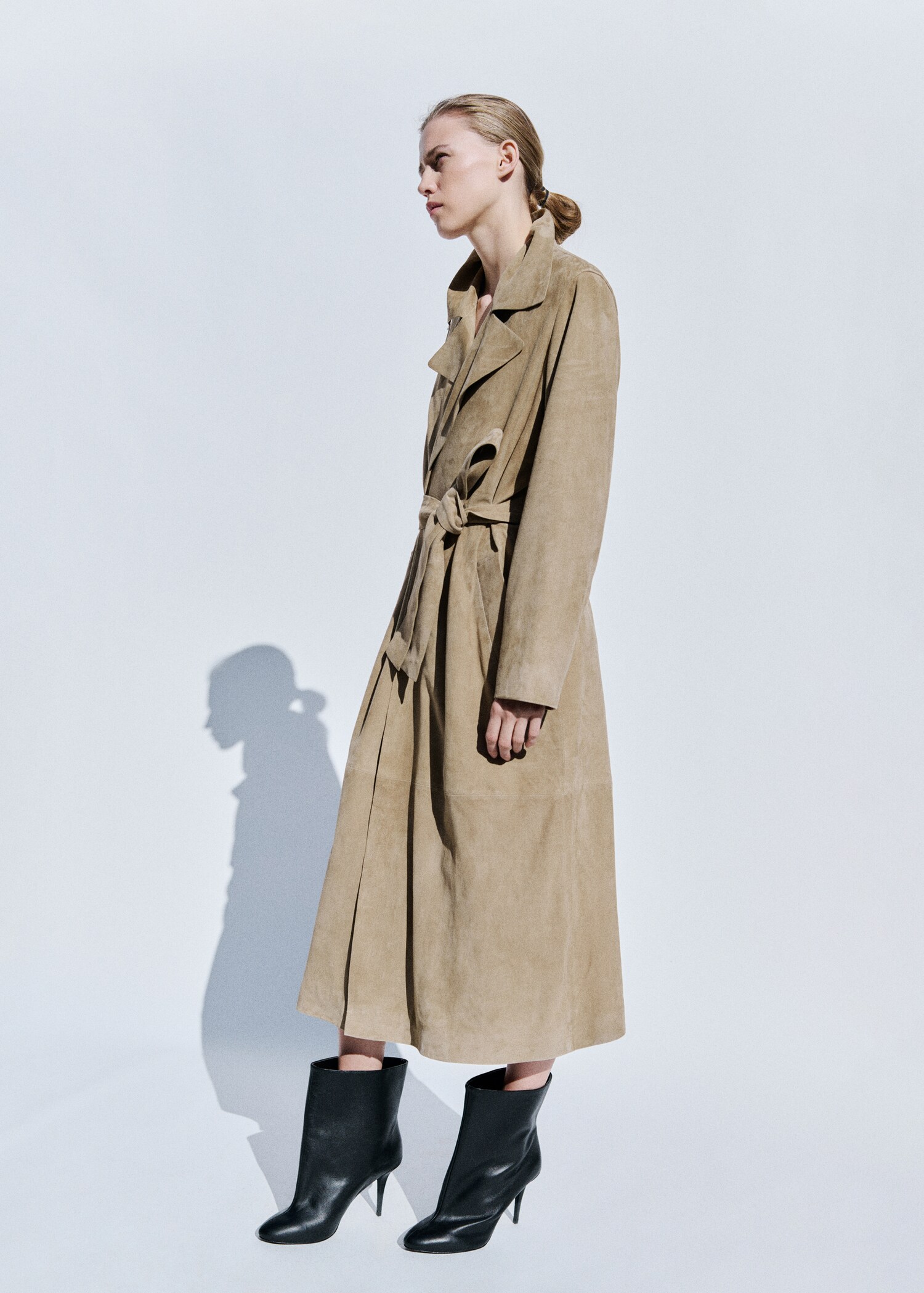 Long suede trench coat with belt - General plane