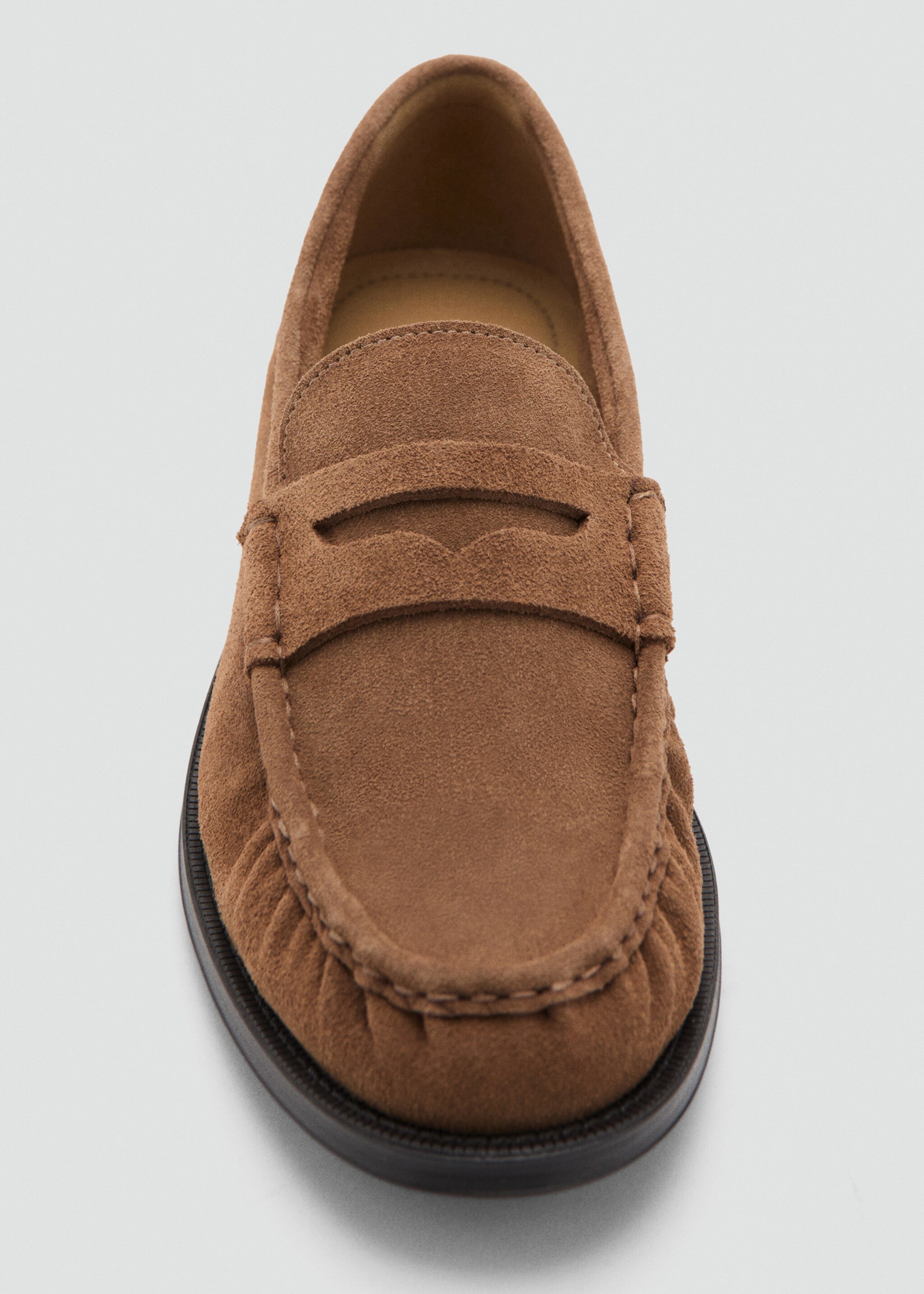 Suede leather moccasin with ruched detail - Details of the article 2, Cognac. Ref: 27064443-01.