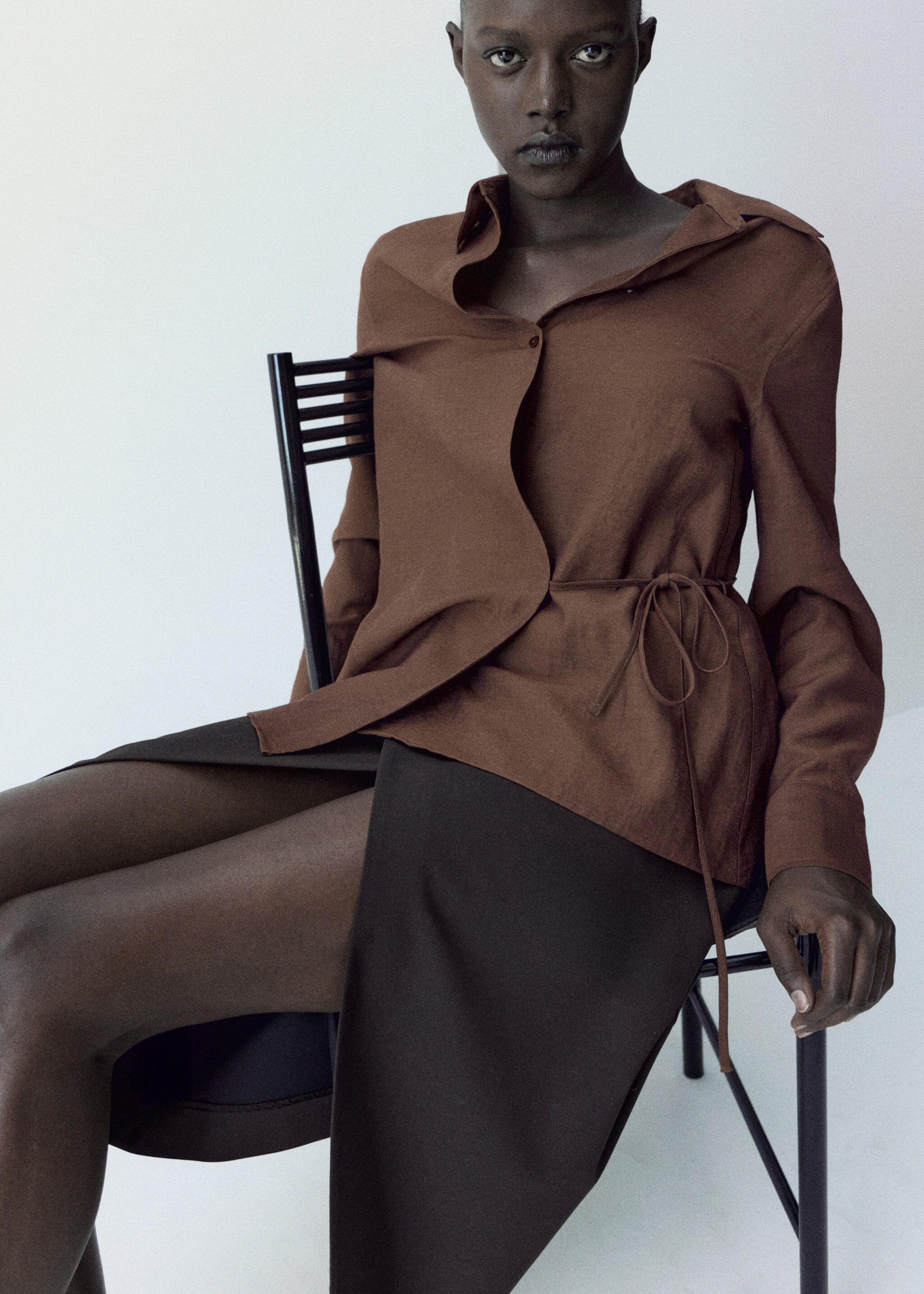 Wrap shirt with bow - Medium plane, Brown. Ref: 27065828-01.