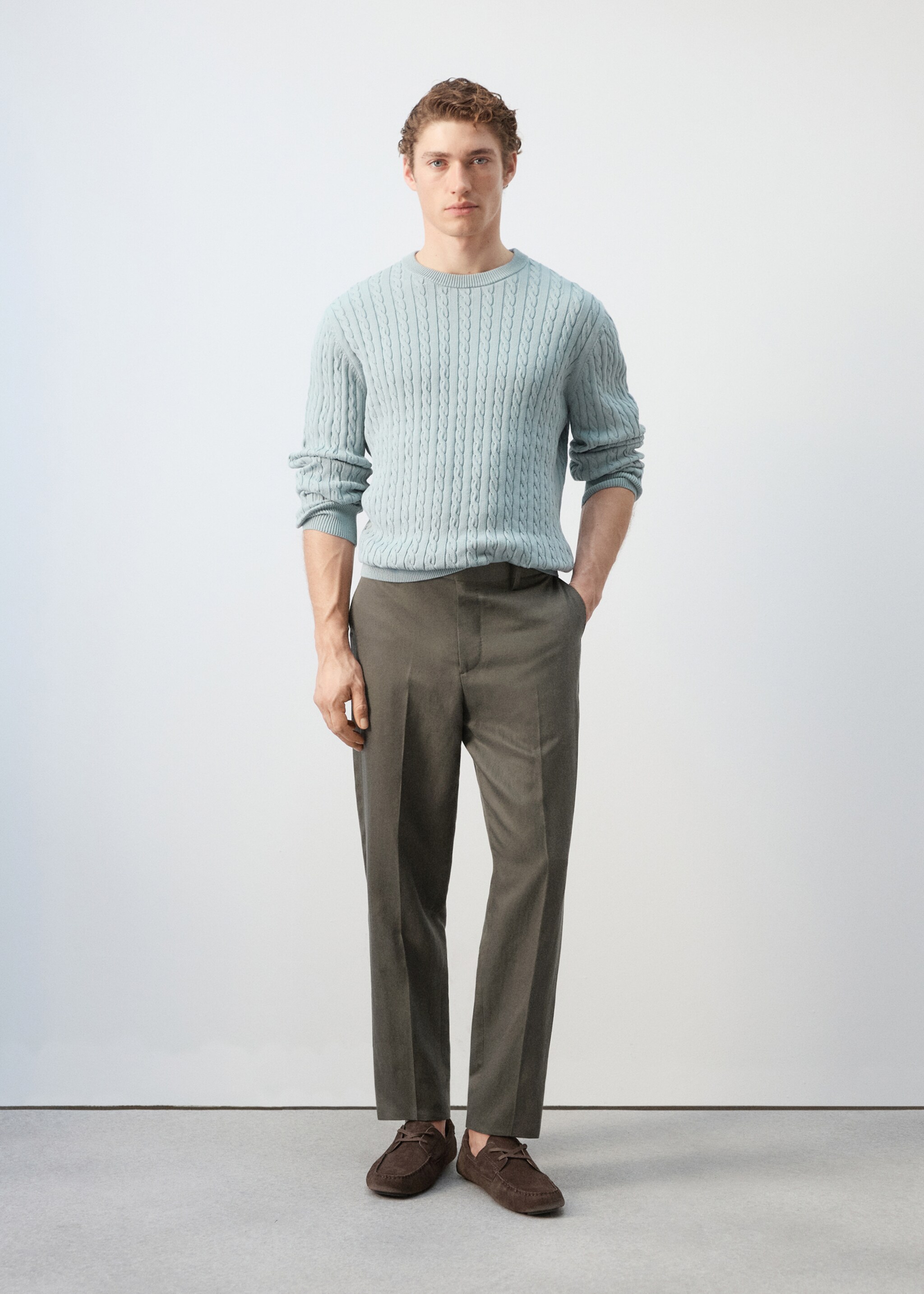 100% cotton cable knit sweater - General plane, Aqua Green. Ref: 27065939-01.