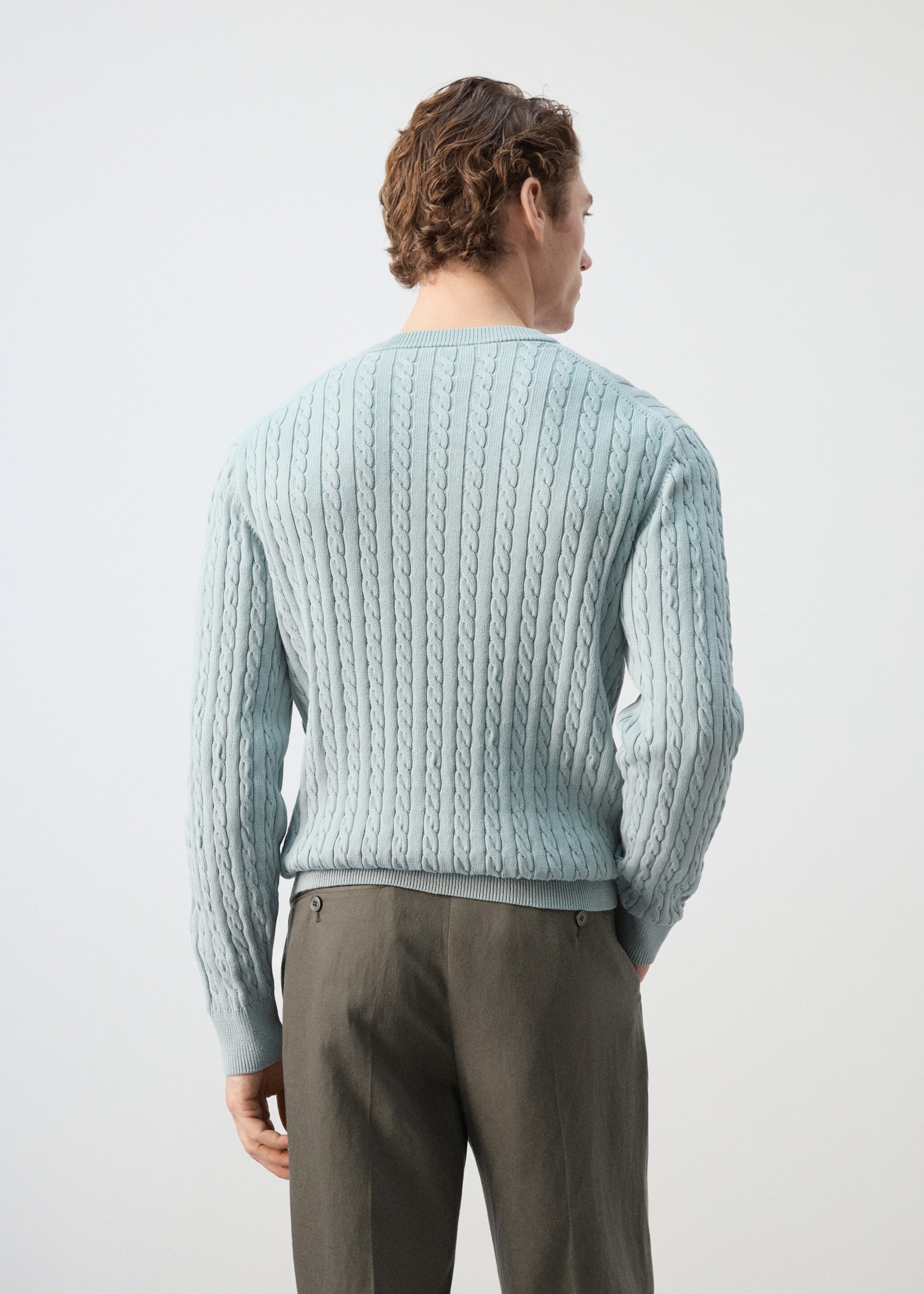 100% cotton cable knit sweater - Reverse of the article, Aqua Green. Ref: 27065939-01.