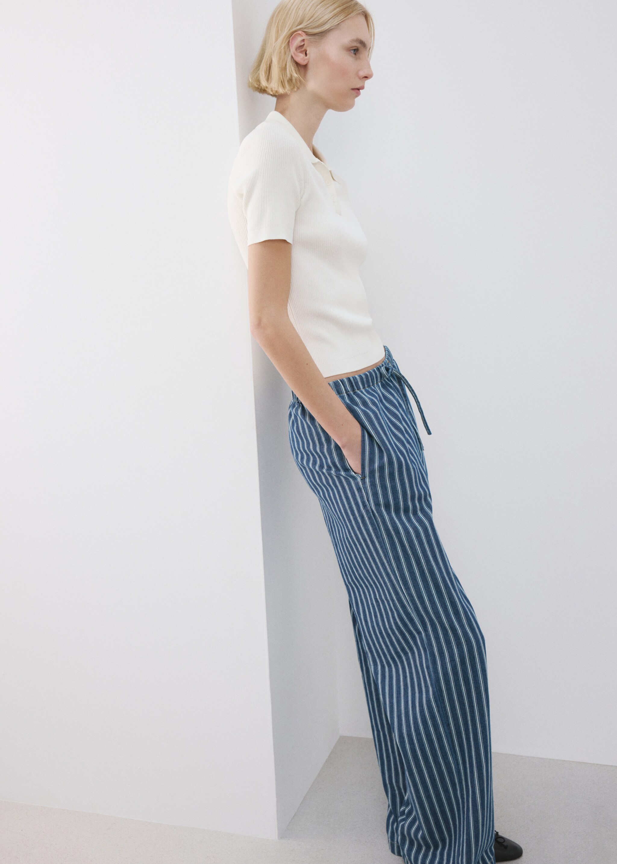 Pantalón recto rayas - Detalle del artículo 2, Azul. Ref: 27066342-01.
