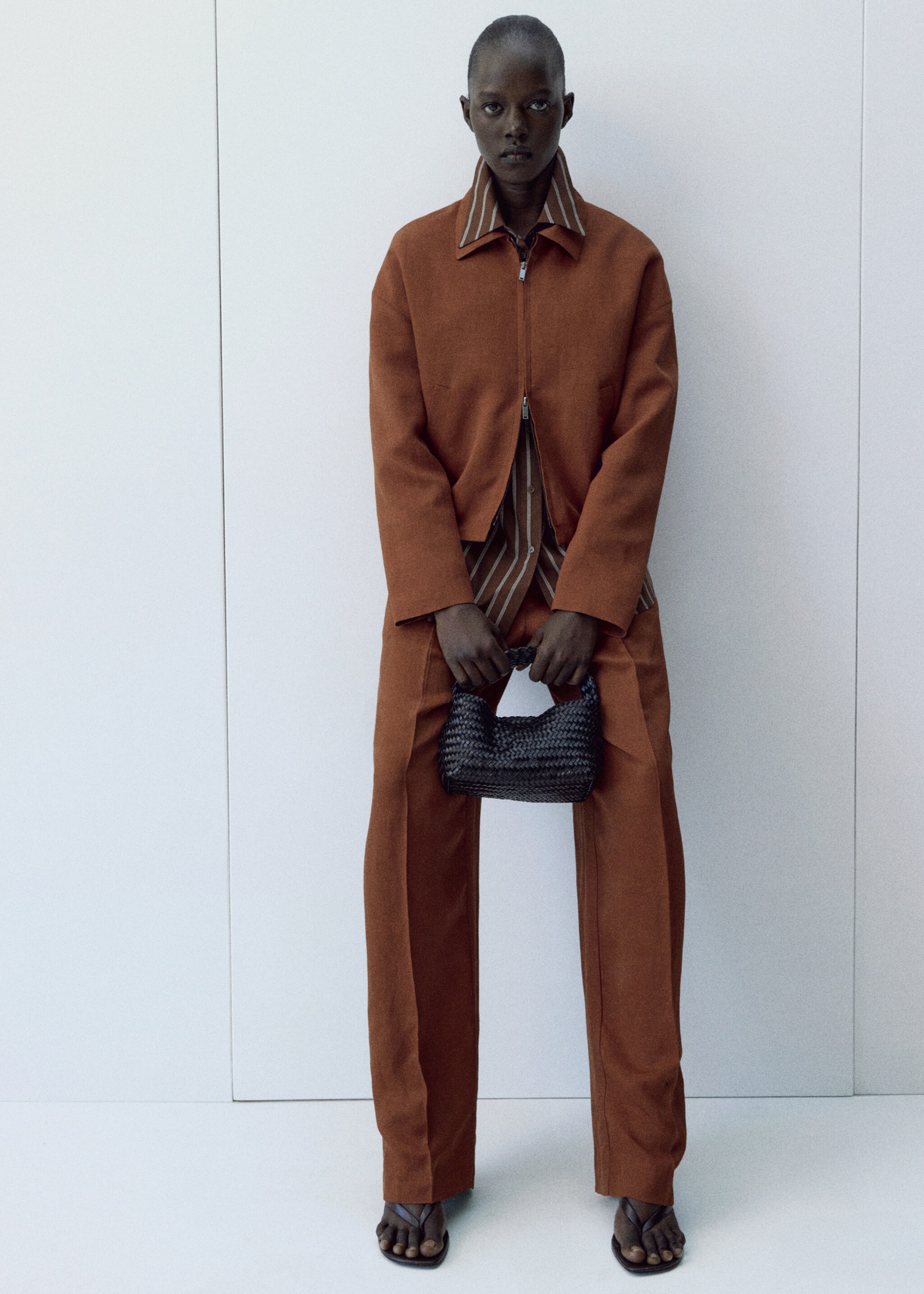 Veste en lin mélangé avec boutons - Plan général, Rouge-orangé. Ref: 27066348-02.