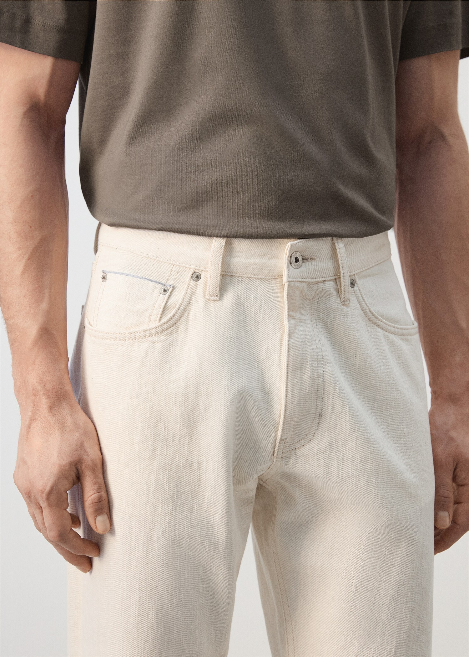 100% cotton regular fit cropped jeans - Details of the article 1