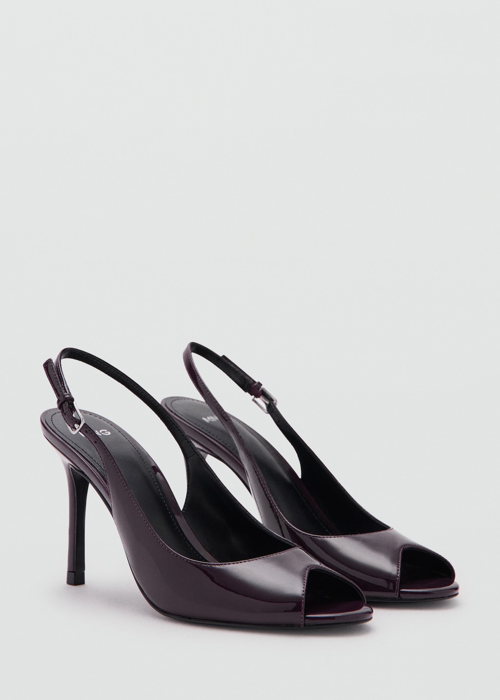 Patent leather peep-toe stiletto shoes
