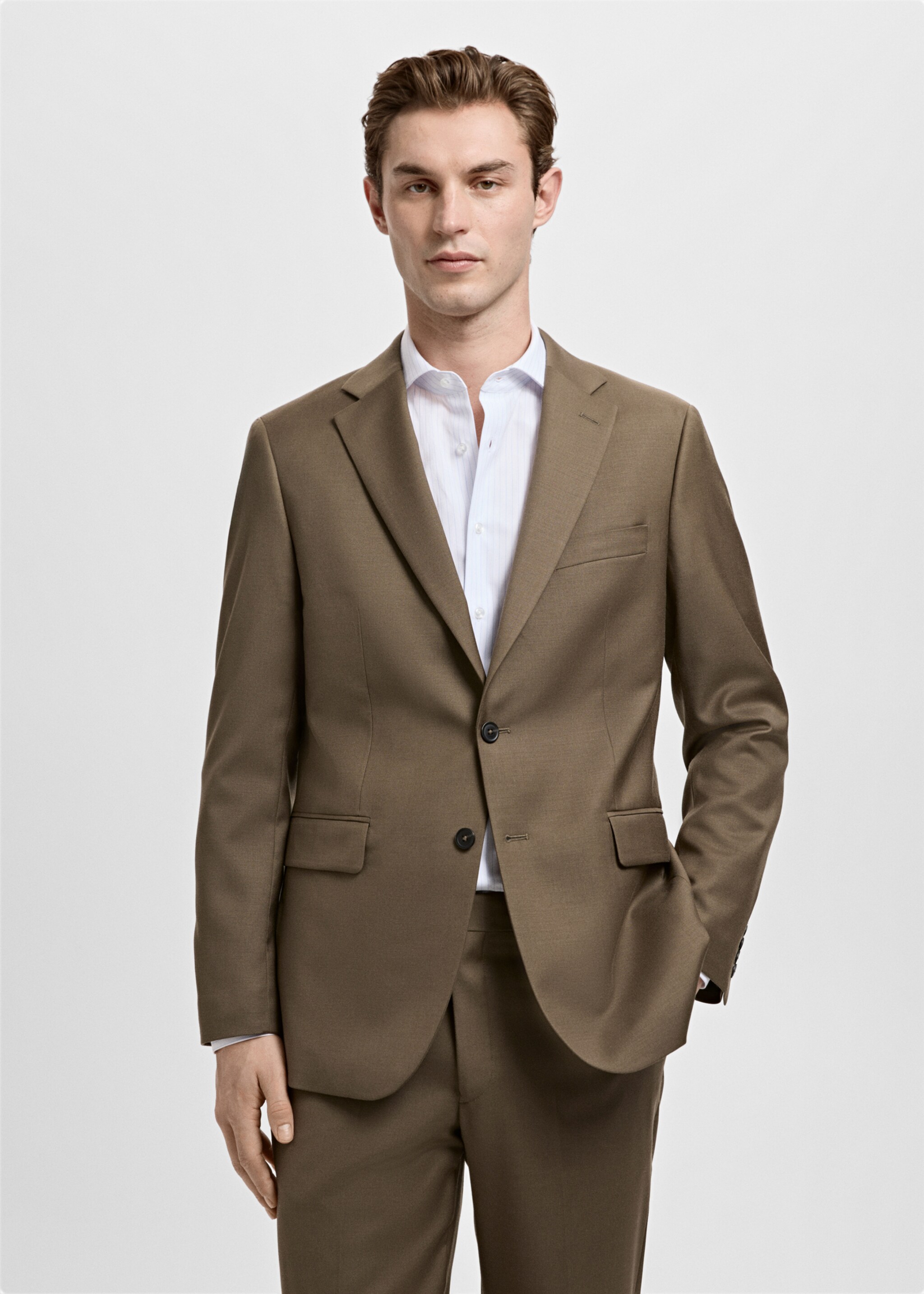 Turin 100% virgin wool suit jacket - Details of the article 4, Brown. Ref: 27071271-01.