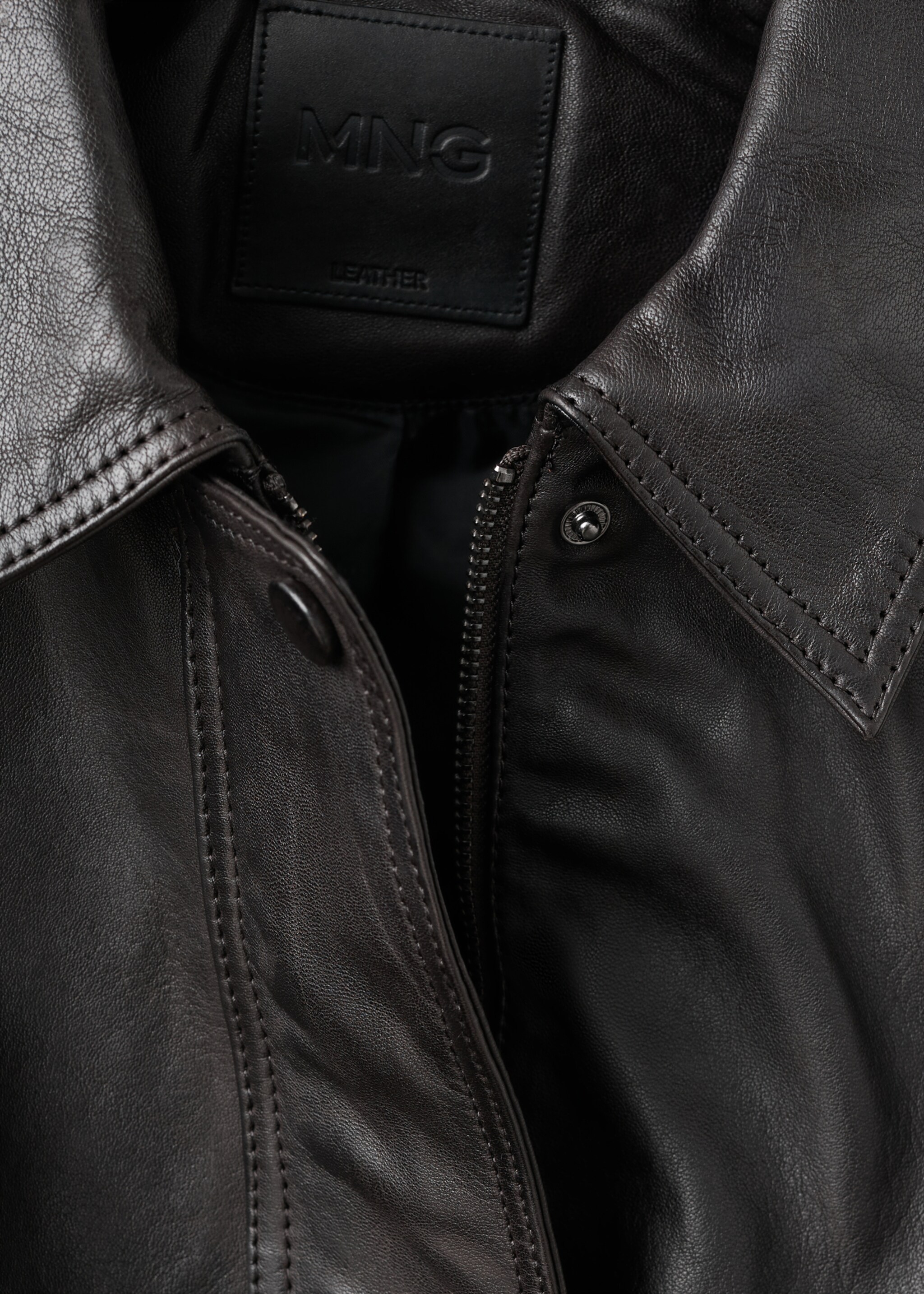 Oversized leather jacket - Details of the article 0, Brown. Ref: 27071285-02.