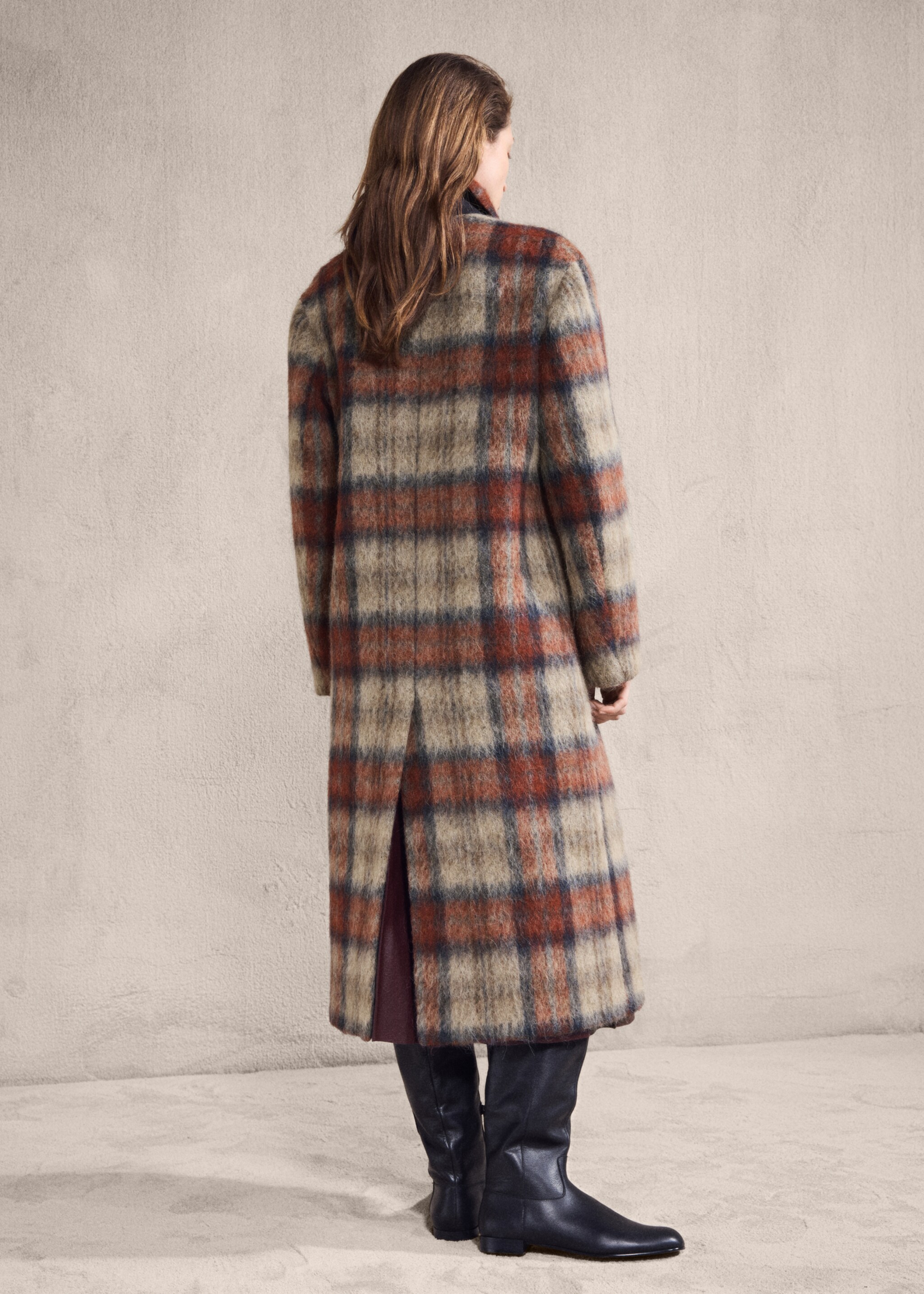 Wool-blend check coat - Reverse of the article, Beige. Ref: 27071313-05.