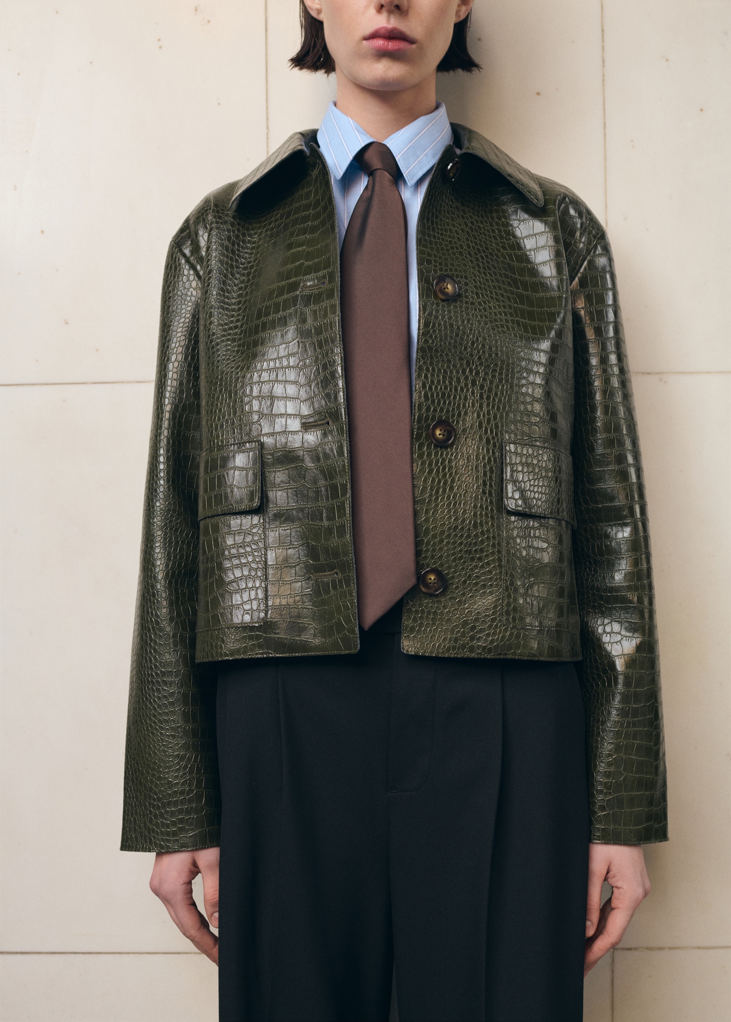 Croc-effect faux leather jacket - Medium plane