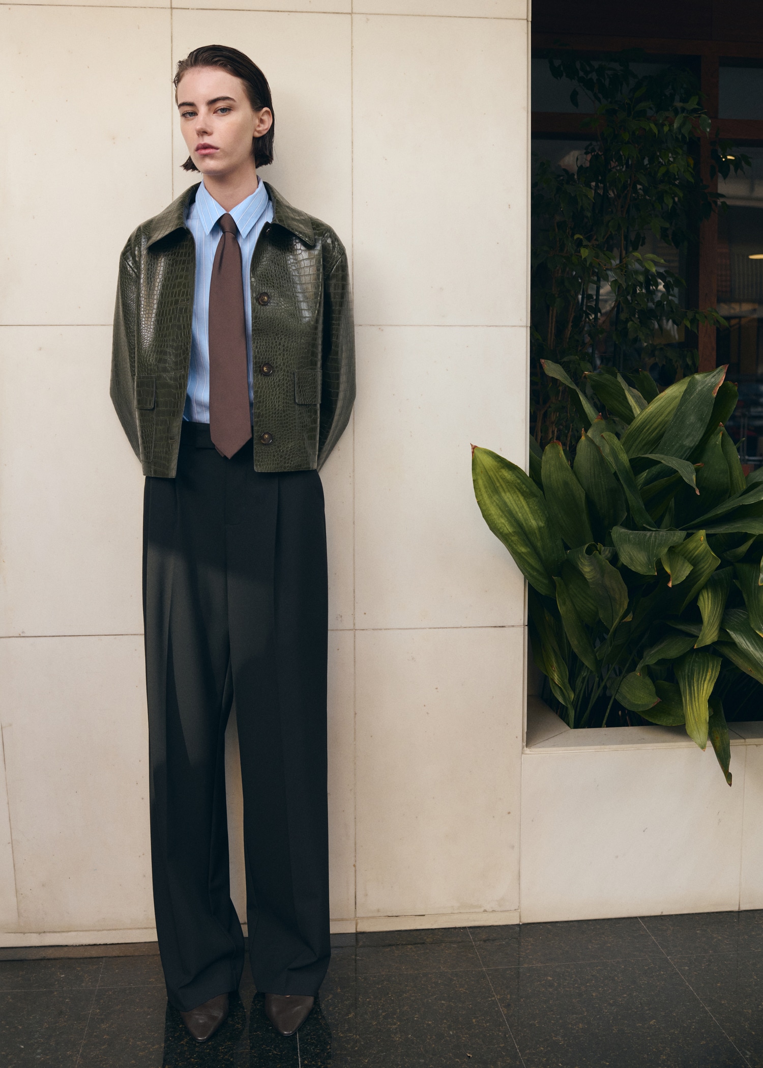 Croc-effect faux leather jacket - General plane