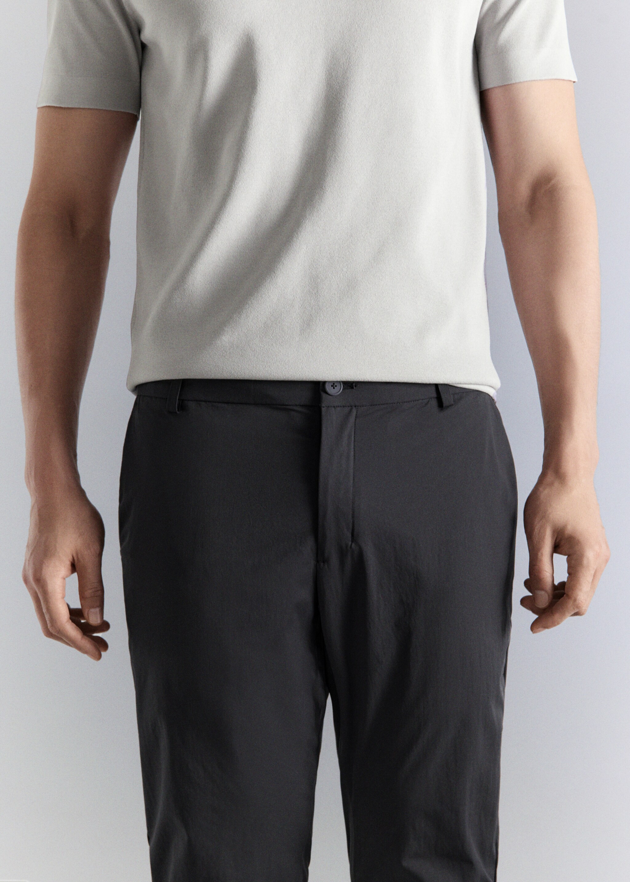 Slim-fit water-repellent trousers - Details of the article 1, Dark Heather Grey. Ref: 27074407-01.