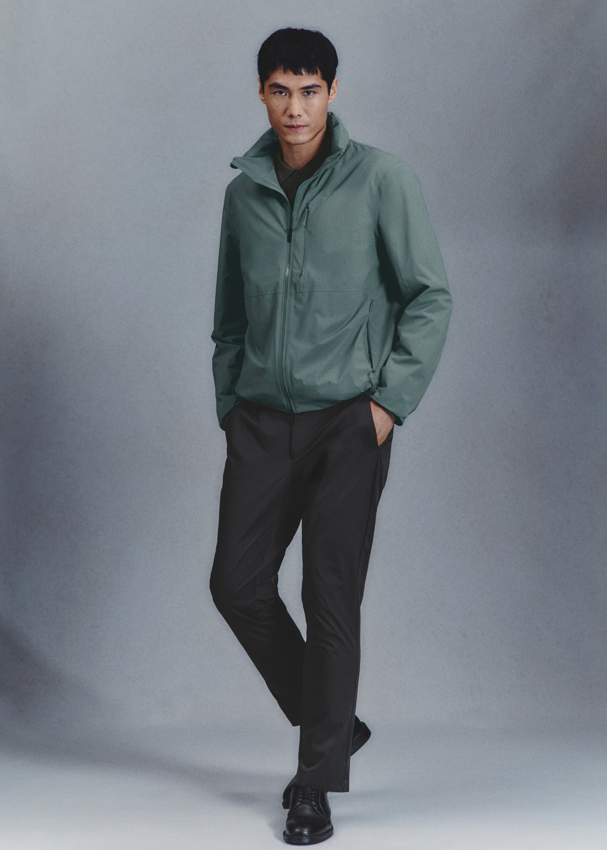 Slim-fit water-repellent trousers - Details of the article 5, Dark Heather Grey. Ref: 27074407-01.