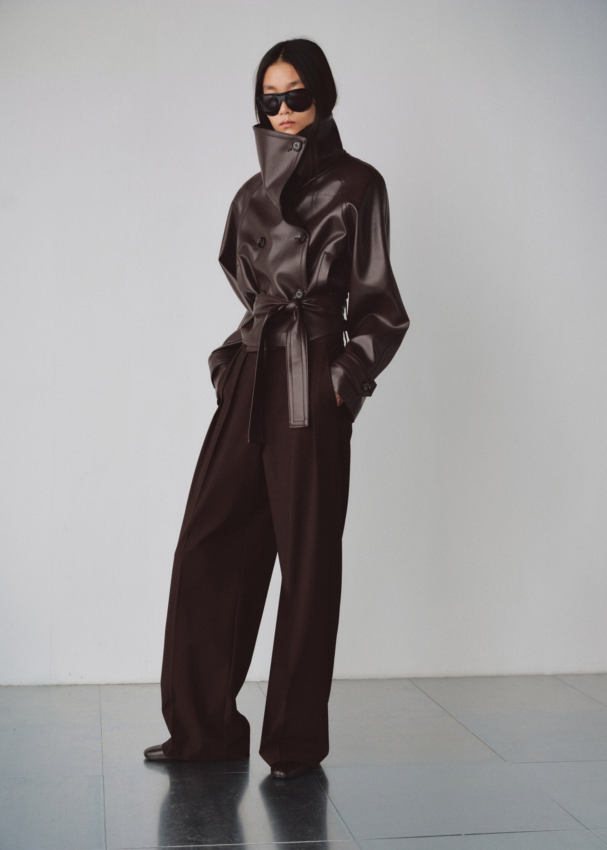 Faux-leather jacket with maxi lapels - General plane, Maroon. Ref: 27074433-01.