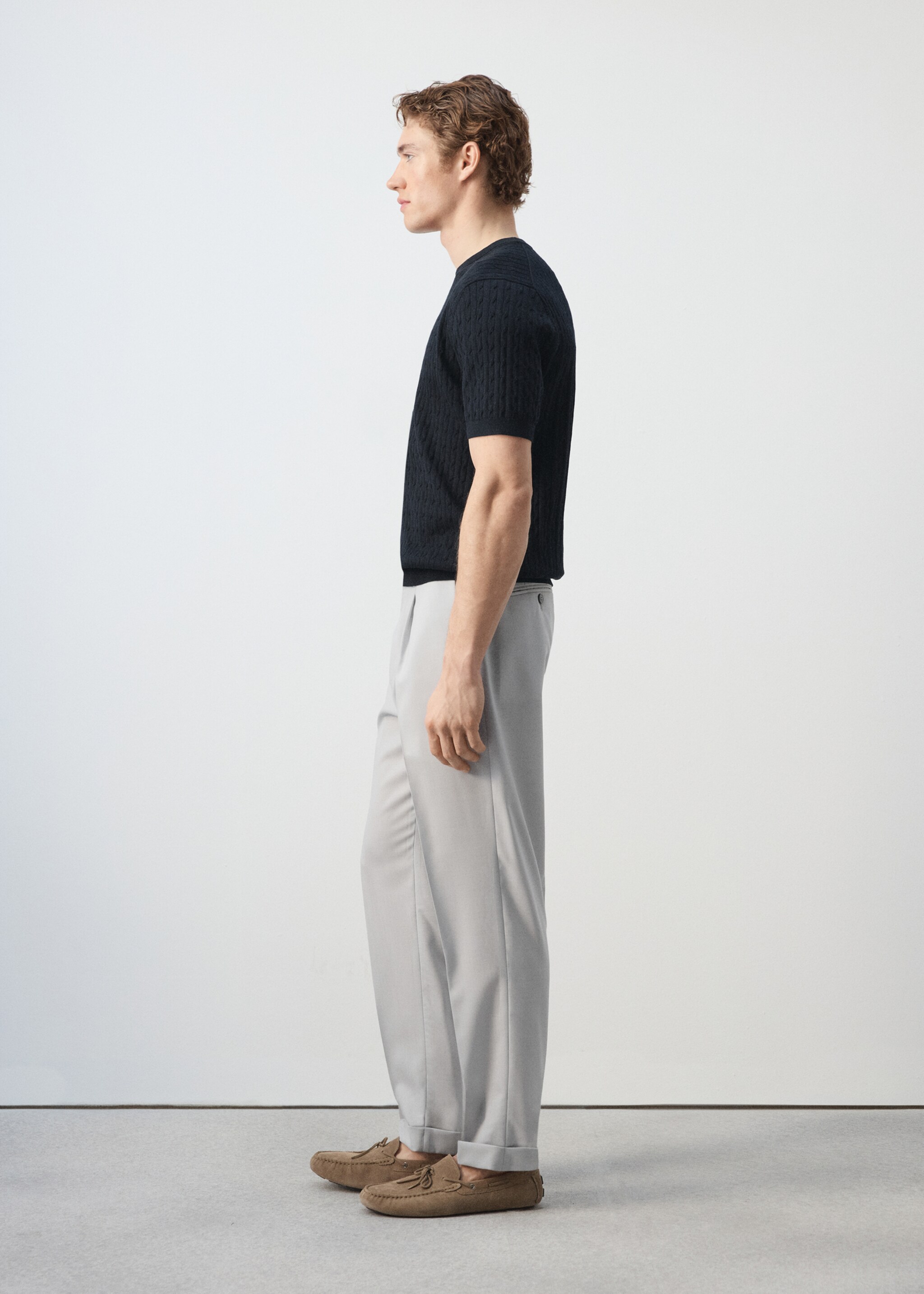 Cable knit T-shirt 100% cotton - Details of the article 2, Night Blue. Ref: 27075939-02.