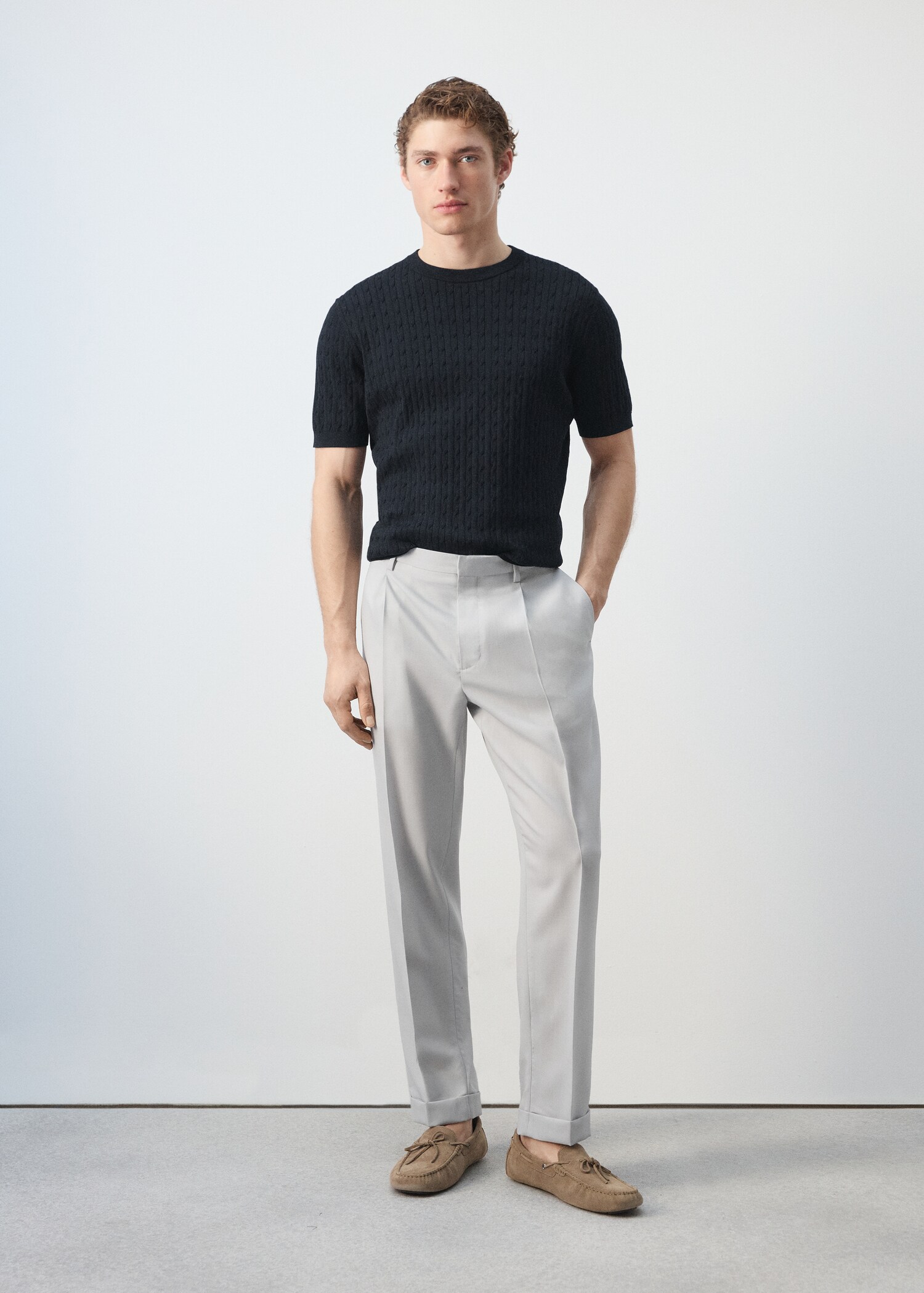 Cable knit T-shirt 100% cotton - General plane