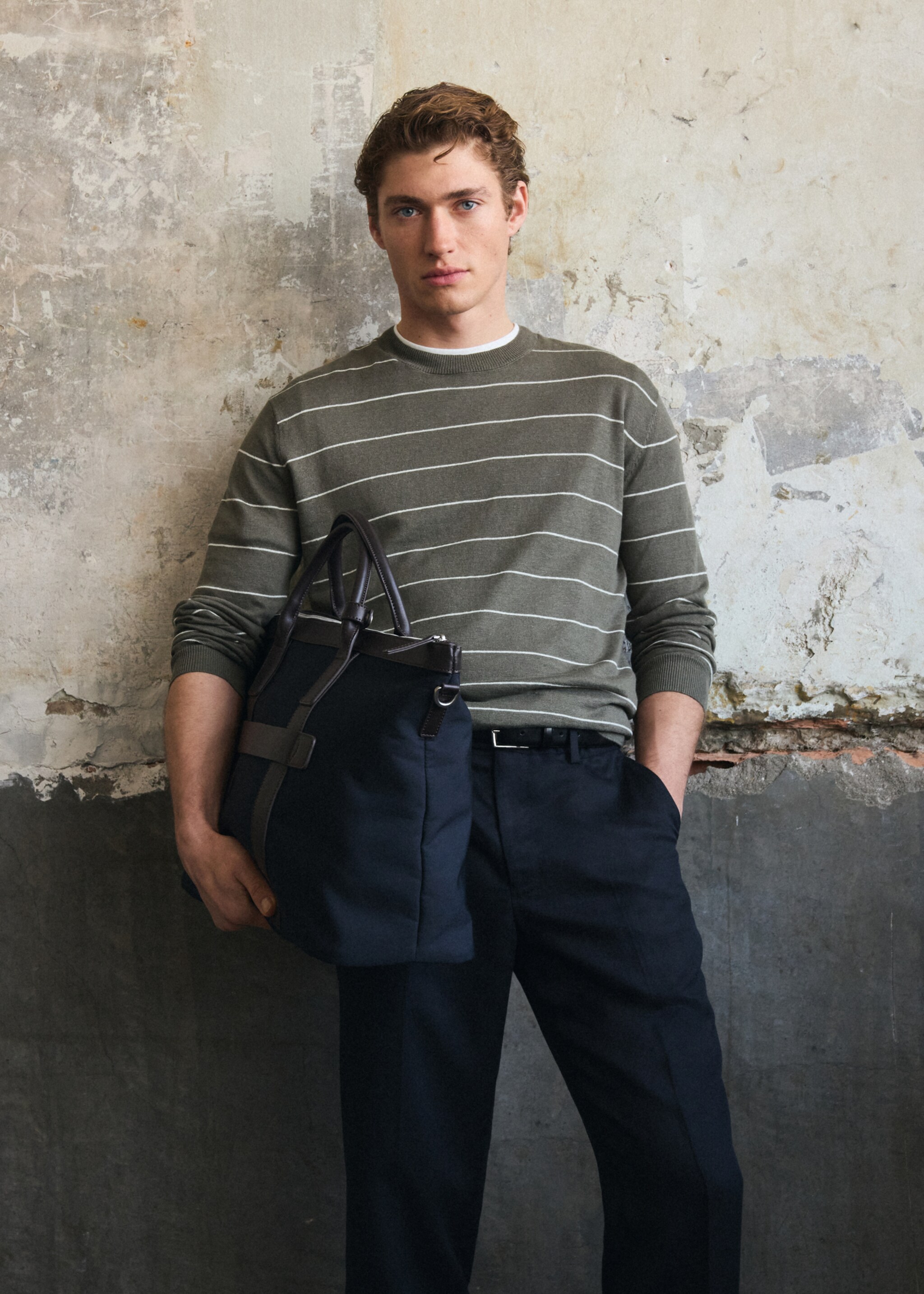 Travel tote bag with leather details - General plane, Navy. Ref: 27075942-01.