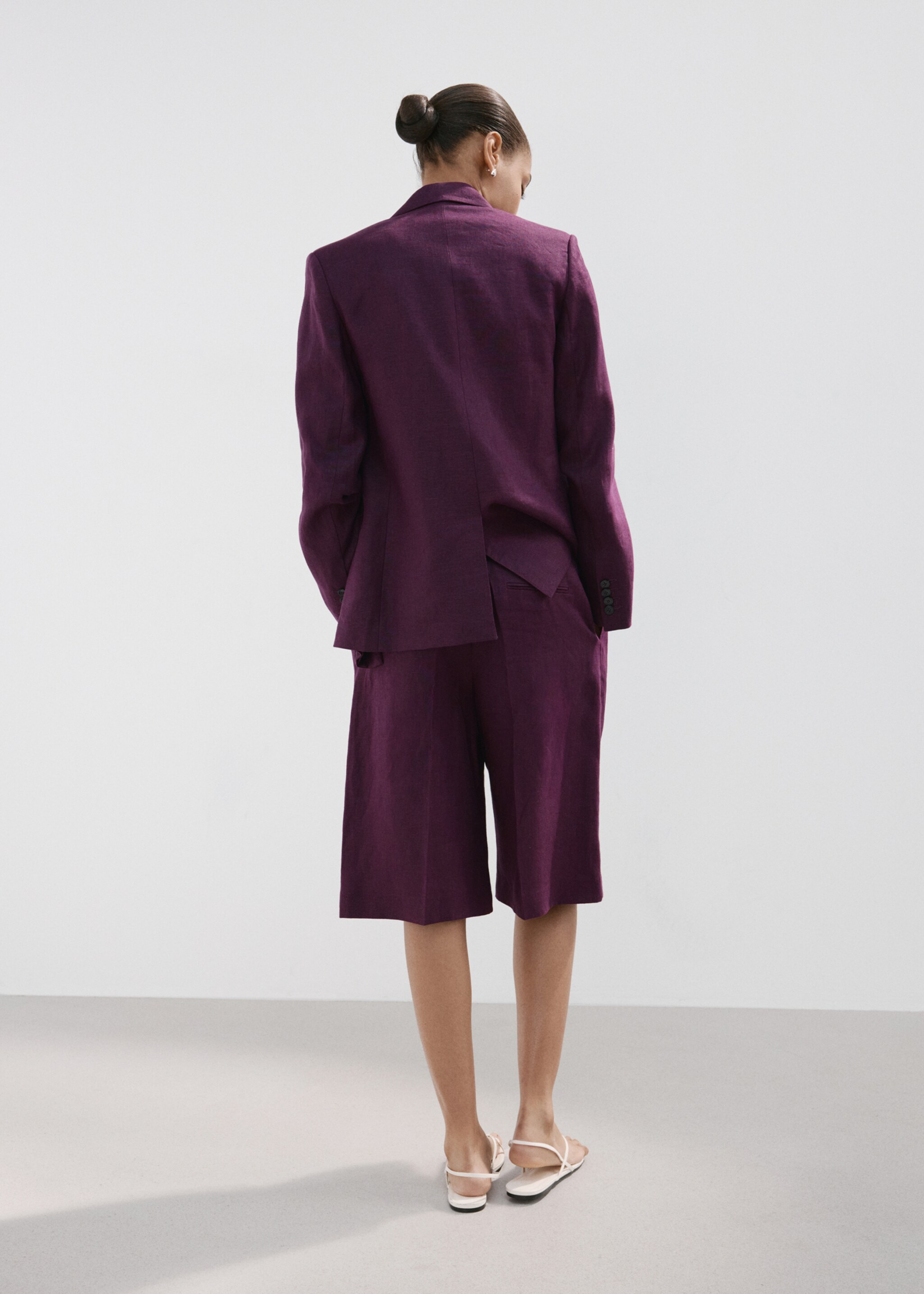 Bermudas lino rectas - Reverso del artículo, Morado. Ref: 27077158-01.