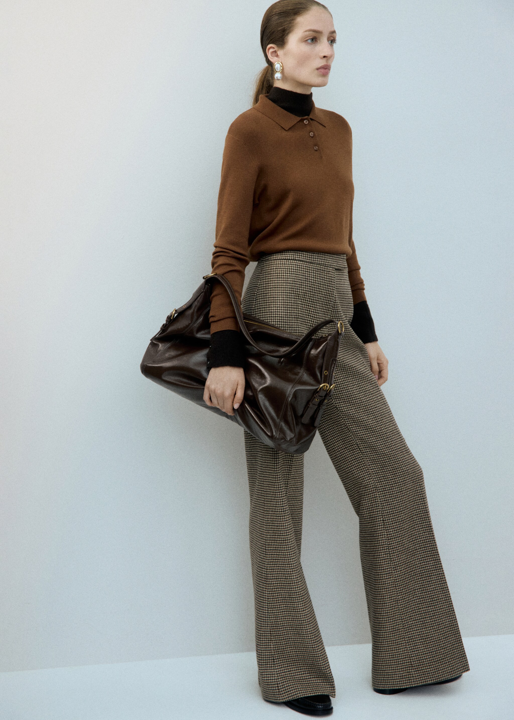 Jersey lana cuello polo - Plano general, Marrón tabaco. Ref: 27081191-01.