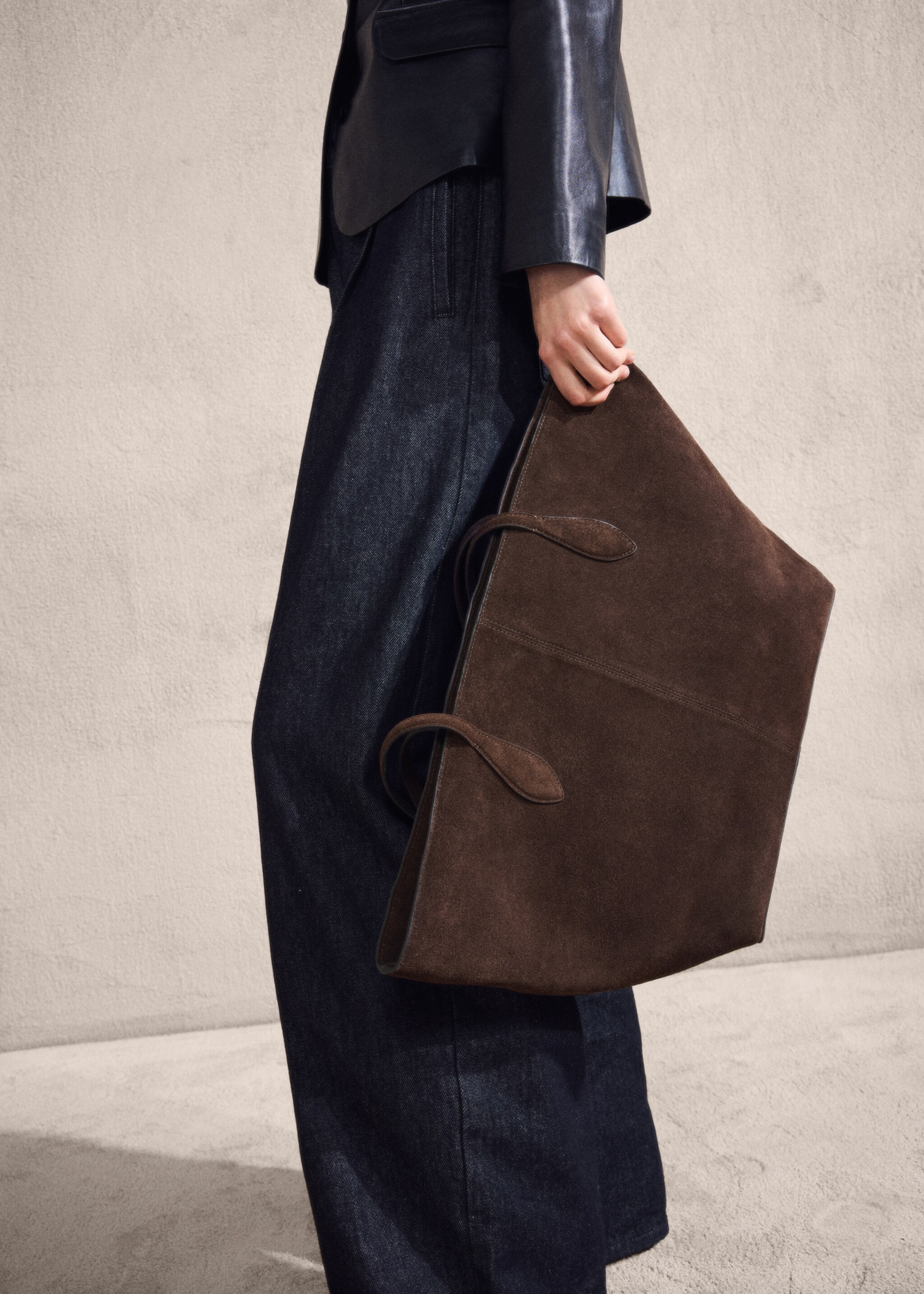 Suede shopper bag - Details of the article 9, Brown. Ref: 27081232-01.