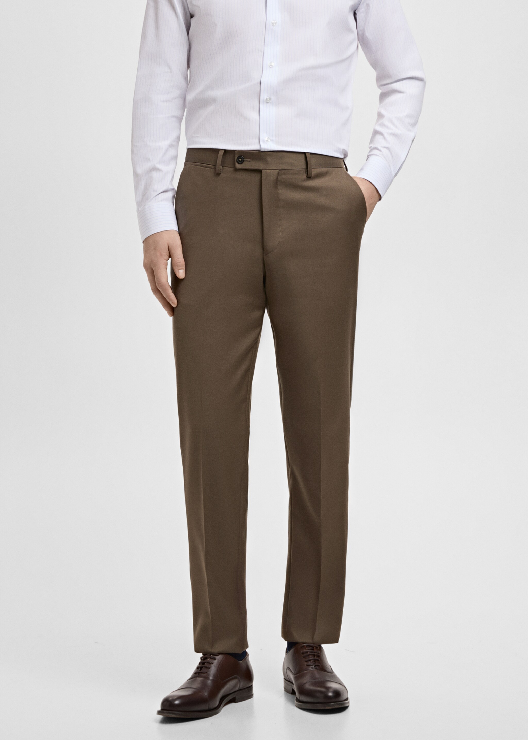 Turin 100% virgin wool suit trousers - Medium plane, Brown. Ref: 27061270-01.