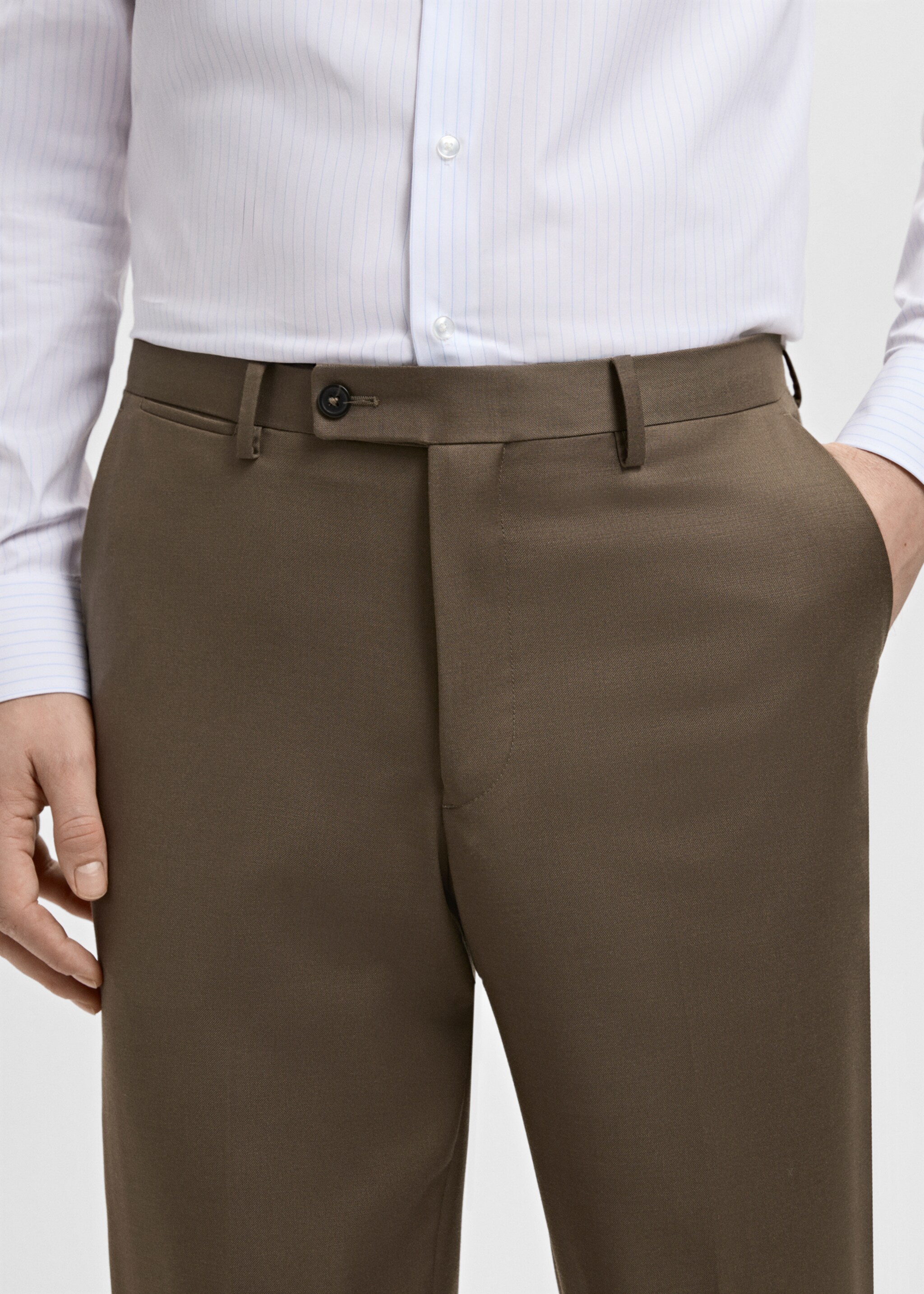 Turin 100% virgin wool suit trousers - Details of the article 1, Brown. Ref: 27061270-01.