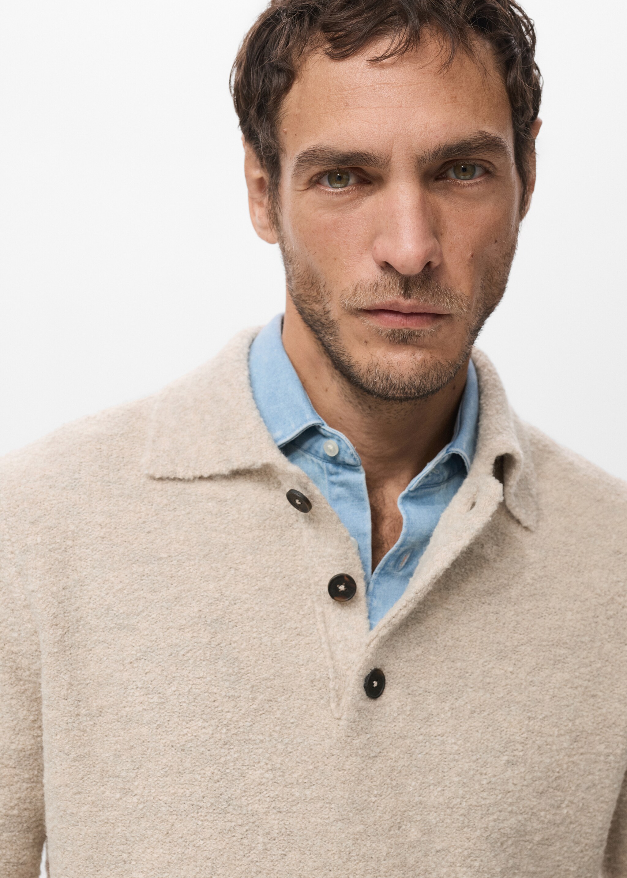 Mini boucle knit polo shirt - Details of the article 1, Sand. Ref: 27081287-01.