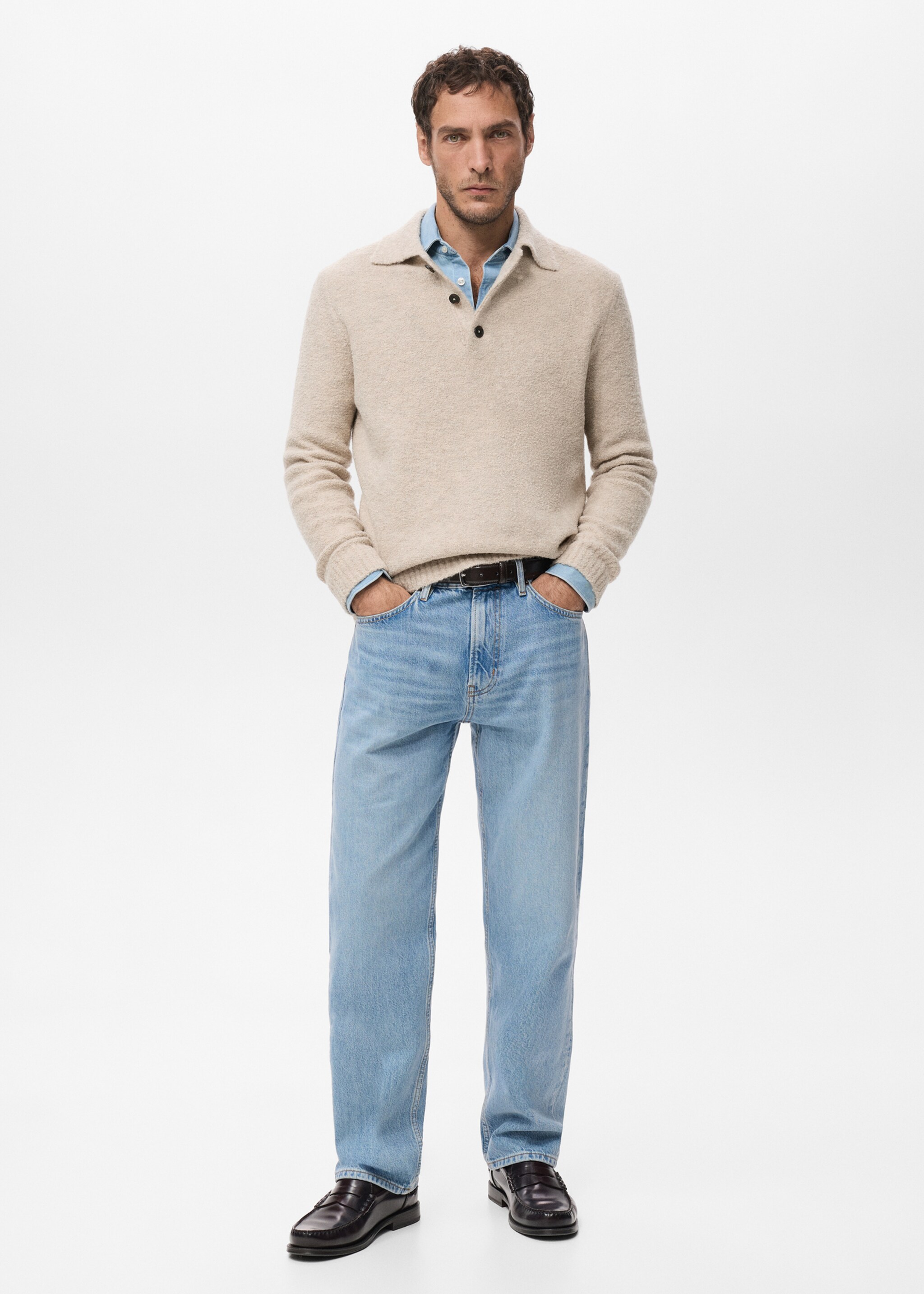 Mini boucle knit polo shirt - General plane, Sand. Ref: 27081287-01.