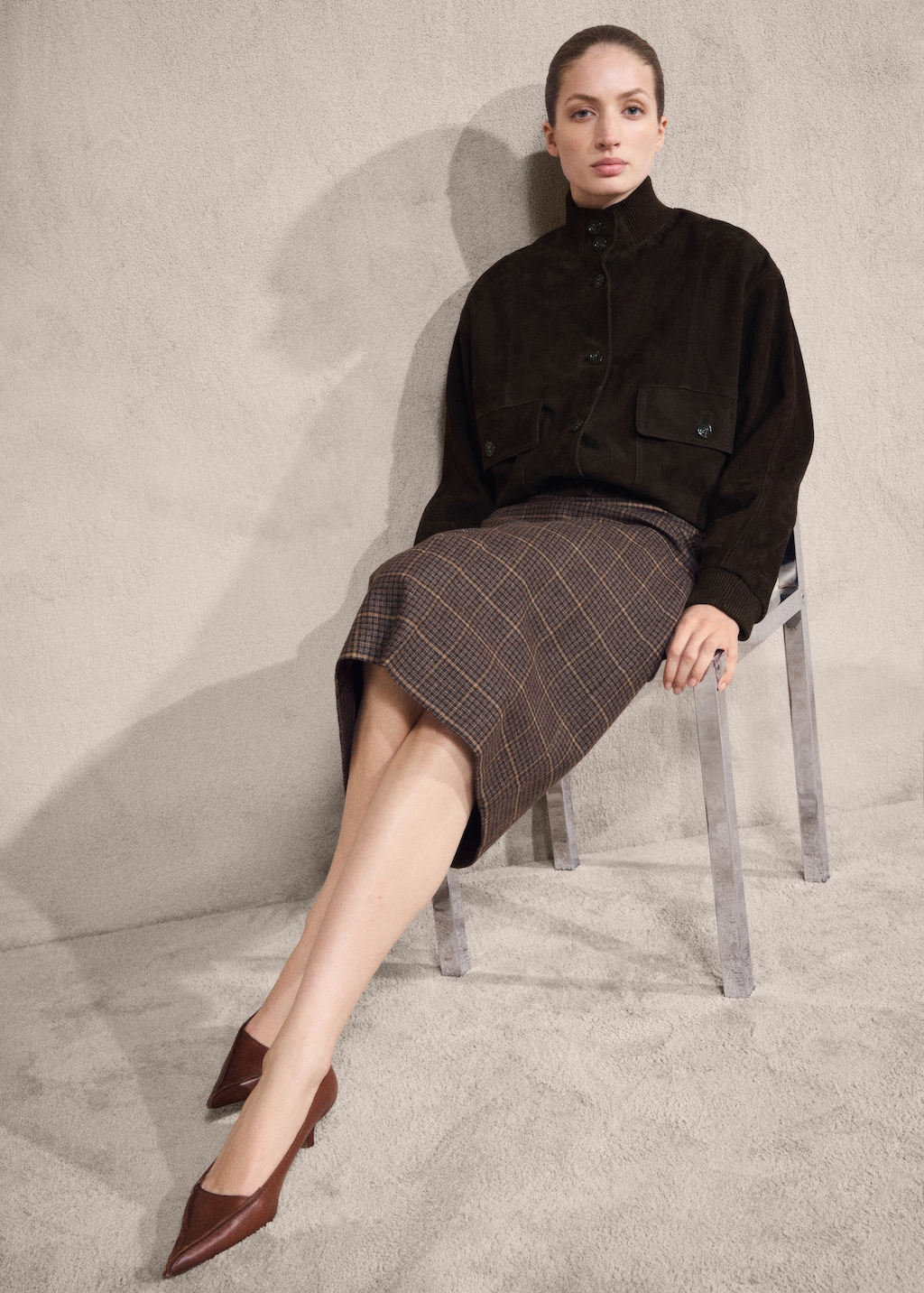 Buttoned suede jacket