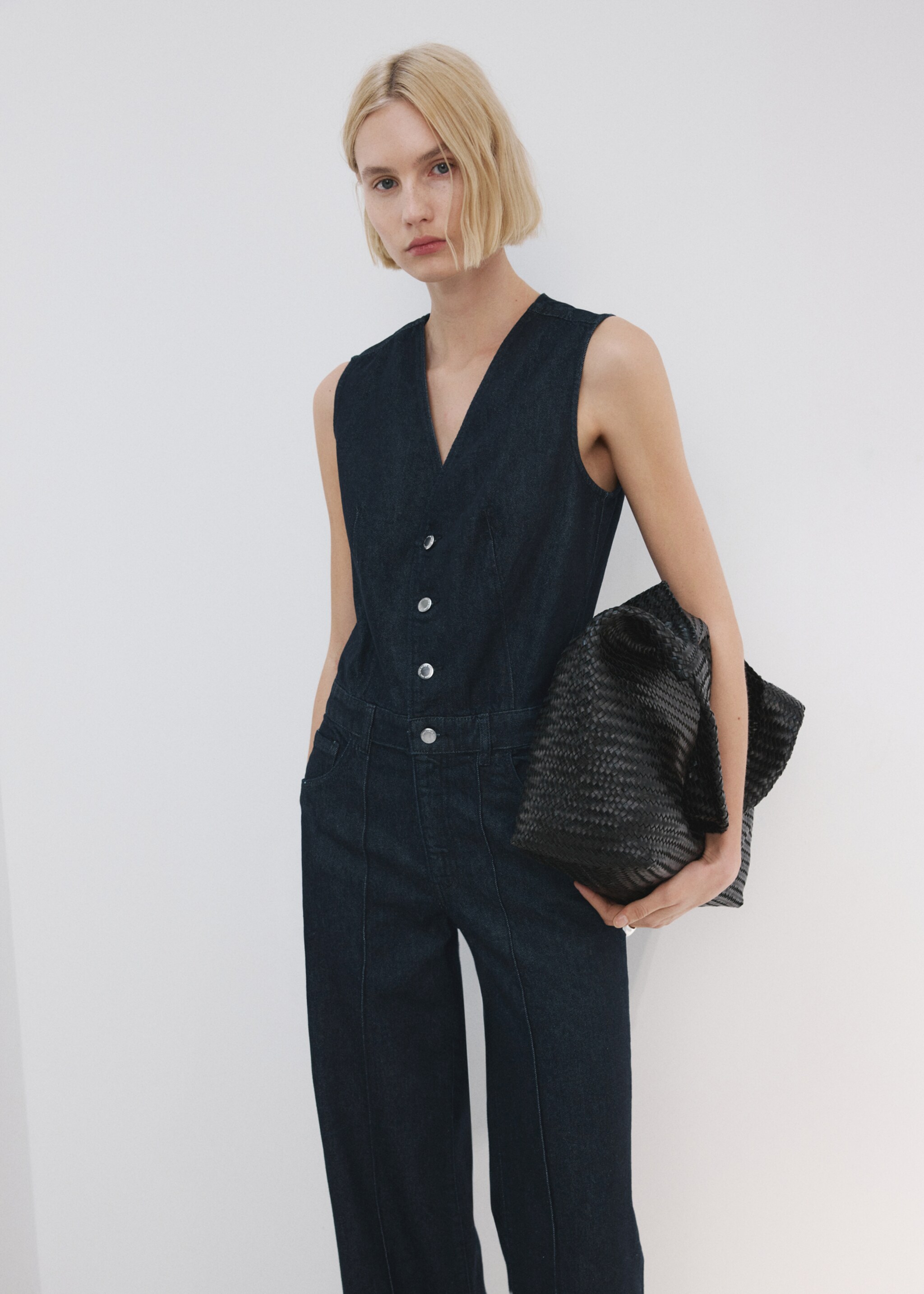 Mono denim botones - Plano medio, Azul. Ref: 27083296-01.