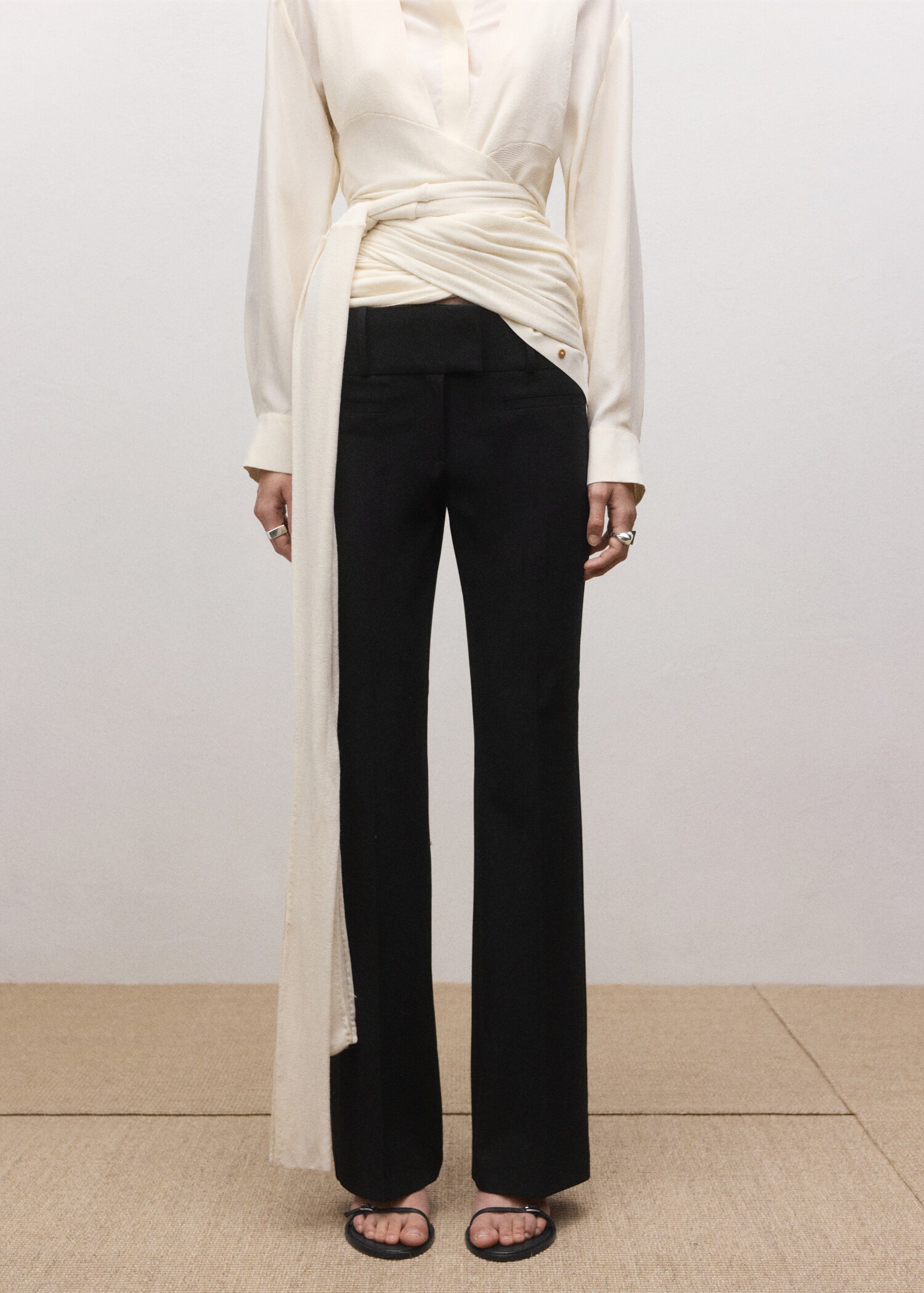 皮带环直筒裤 - null