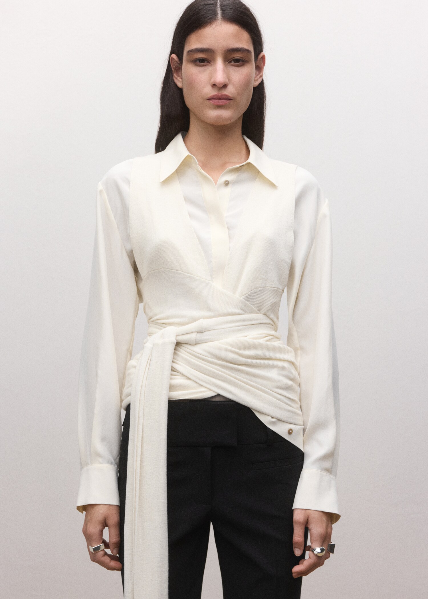 皮带环直筒裤 - null