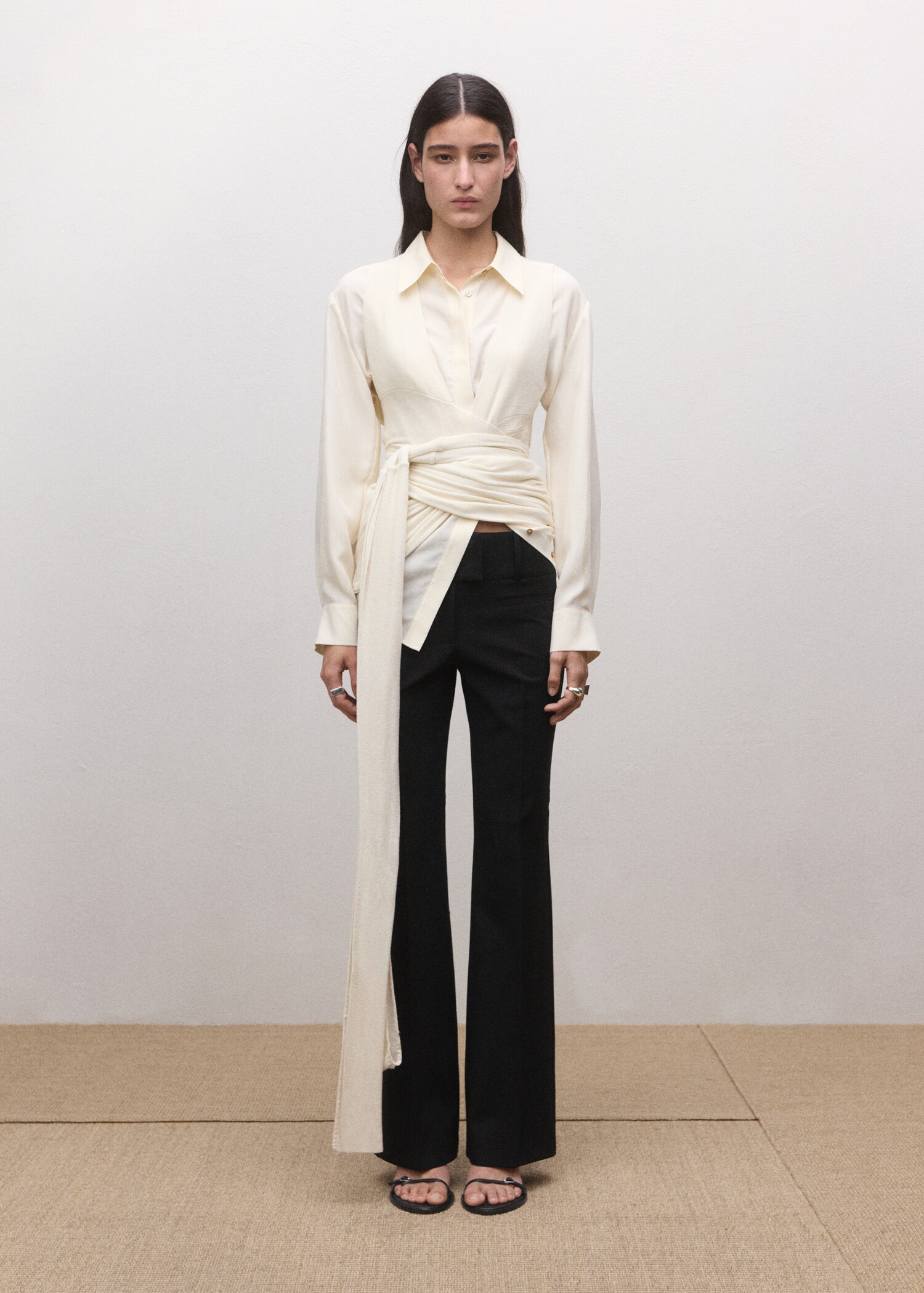 皮带环直筒裤 - null