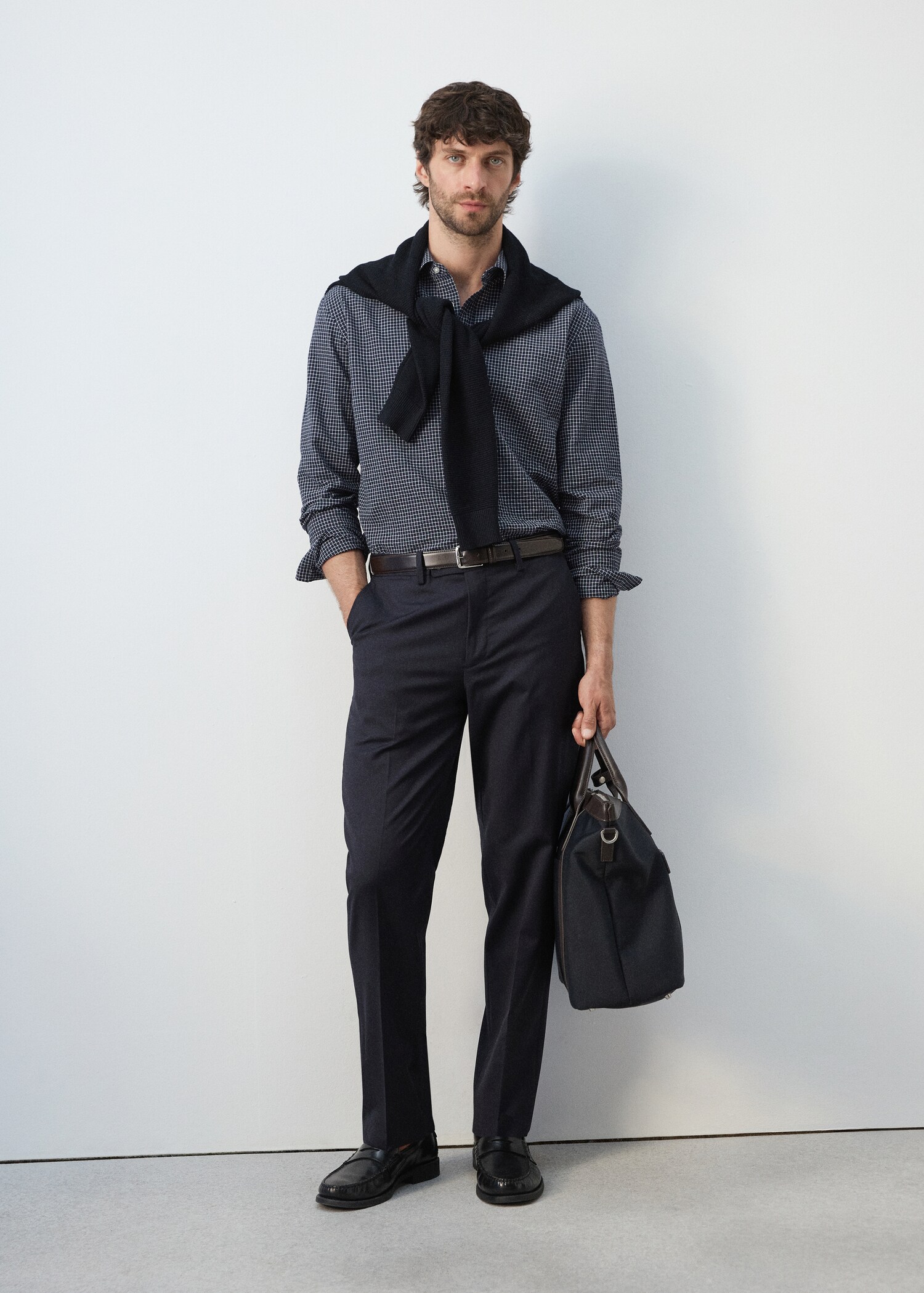 قميص قطني بطباعة مربعات منتظم - رؤية عامة