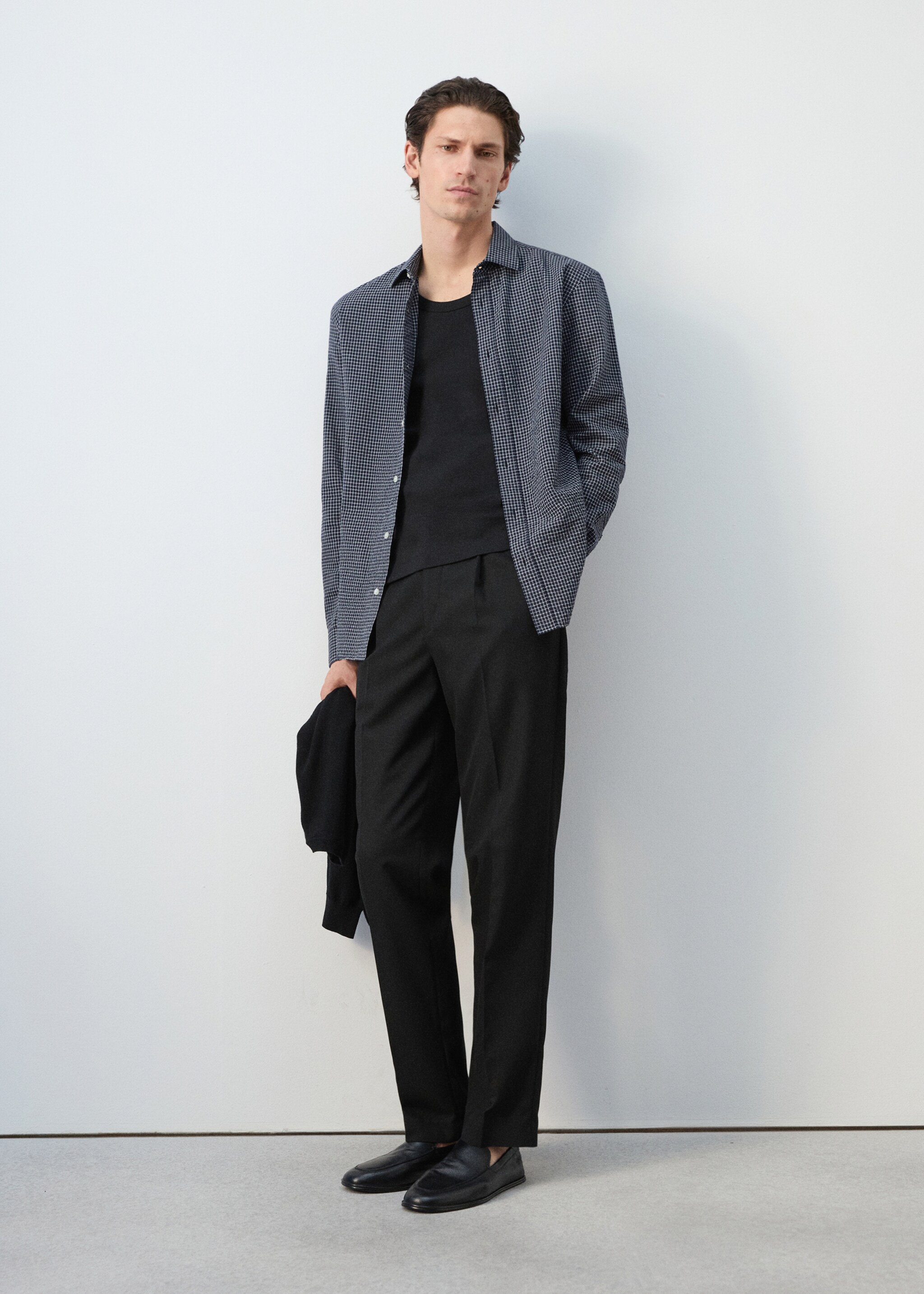 Regular fit check cotton shirt - General plane, Navy. Ref: 27084424-03.