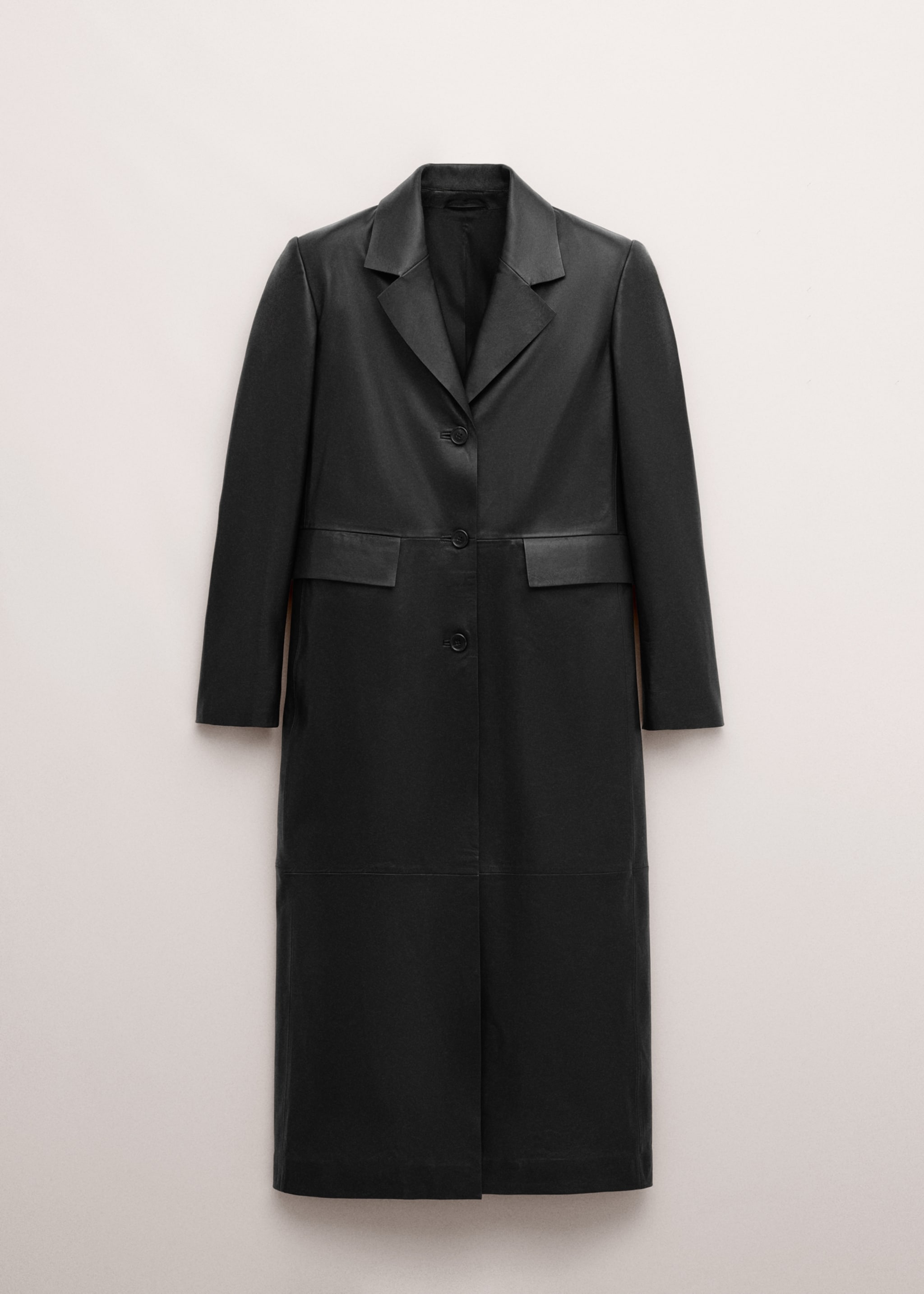 Straight leather coat with pockets - Article without model, Black. Ref: 27084434-03.