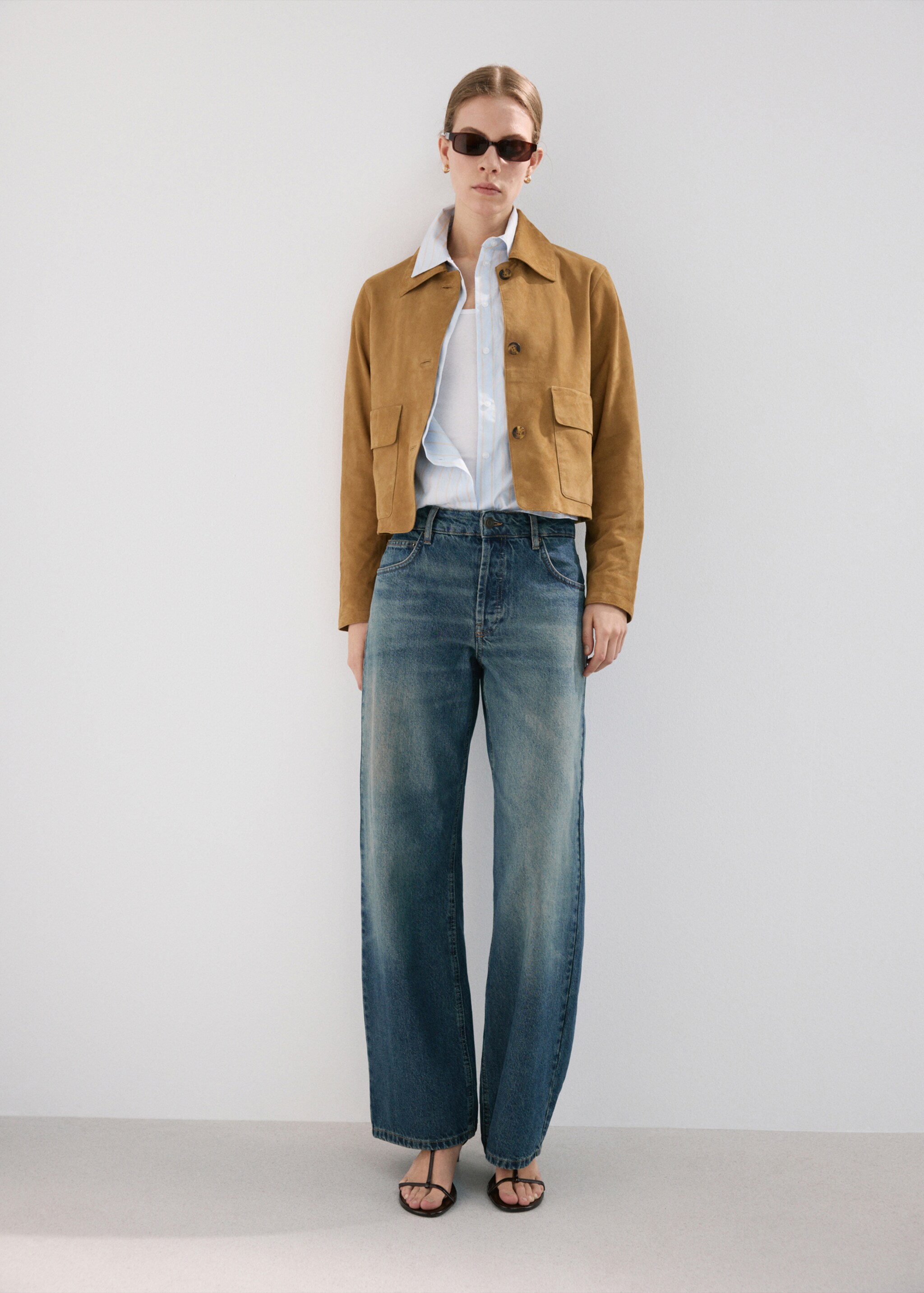 Wildleder-Jacke mit Taschen - Allgemeine Ansicht, Okker. Ref: 27084788-01.