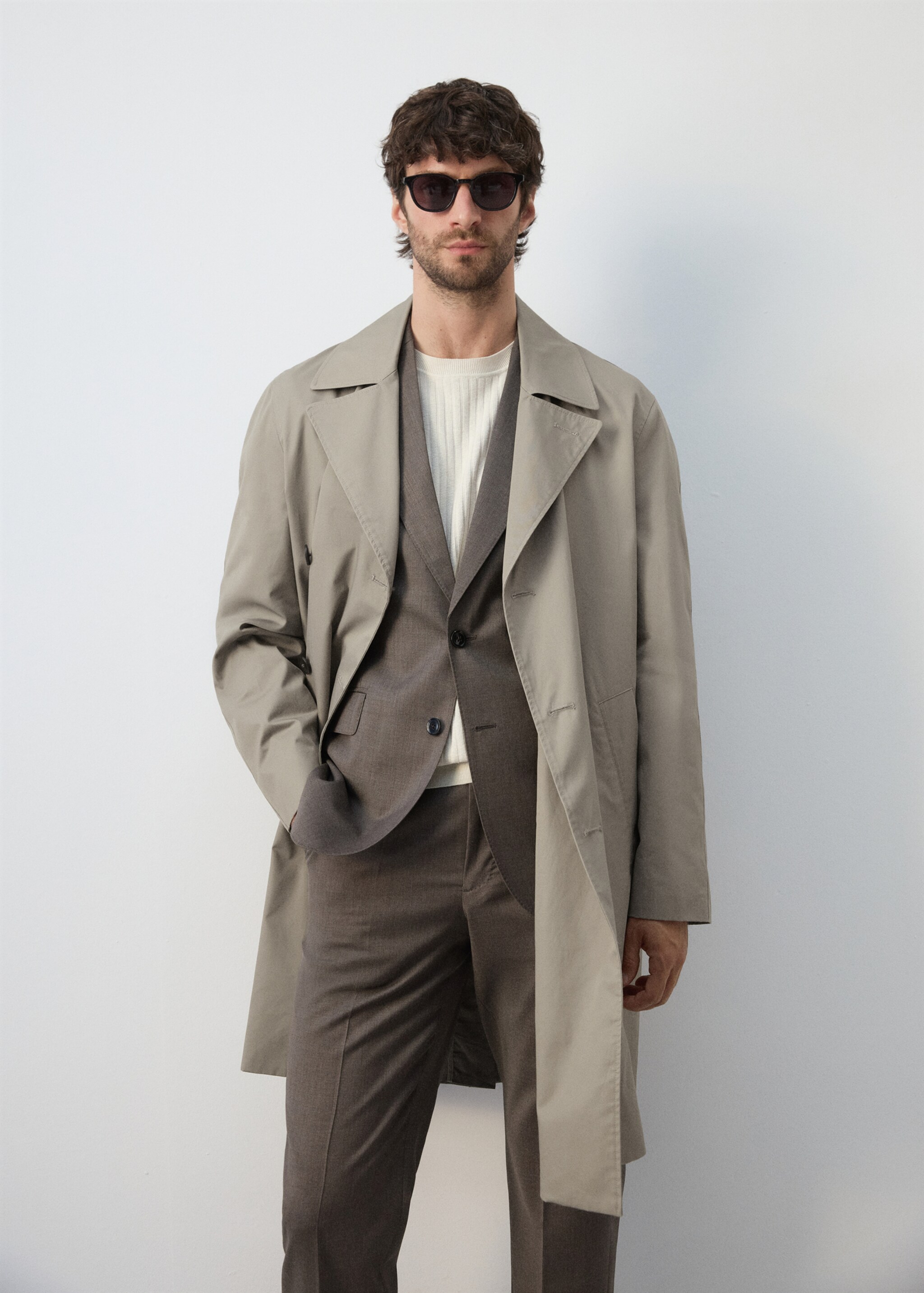 Gabardina algodón 100% regular fit - Plano medio, Marrón medio. Ref: 27085927-03.