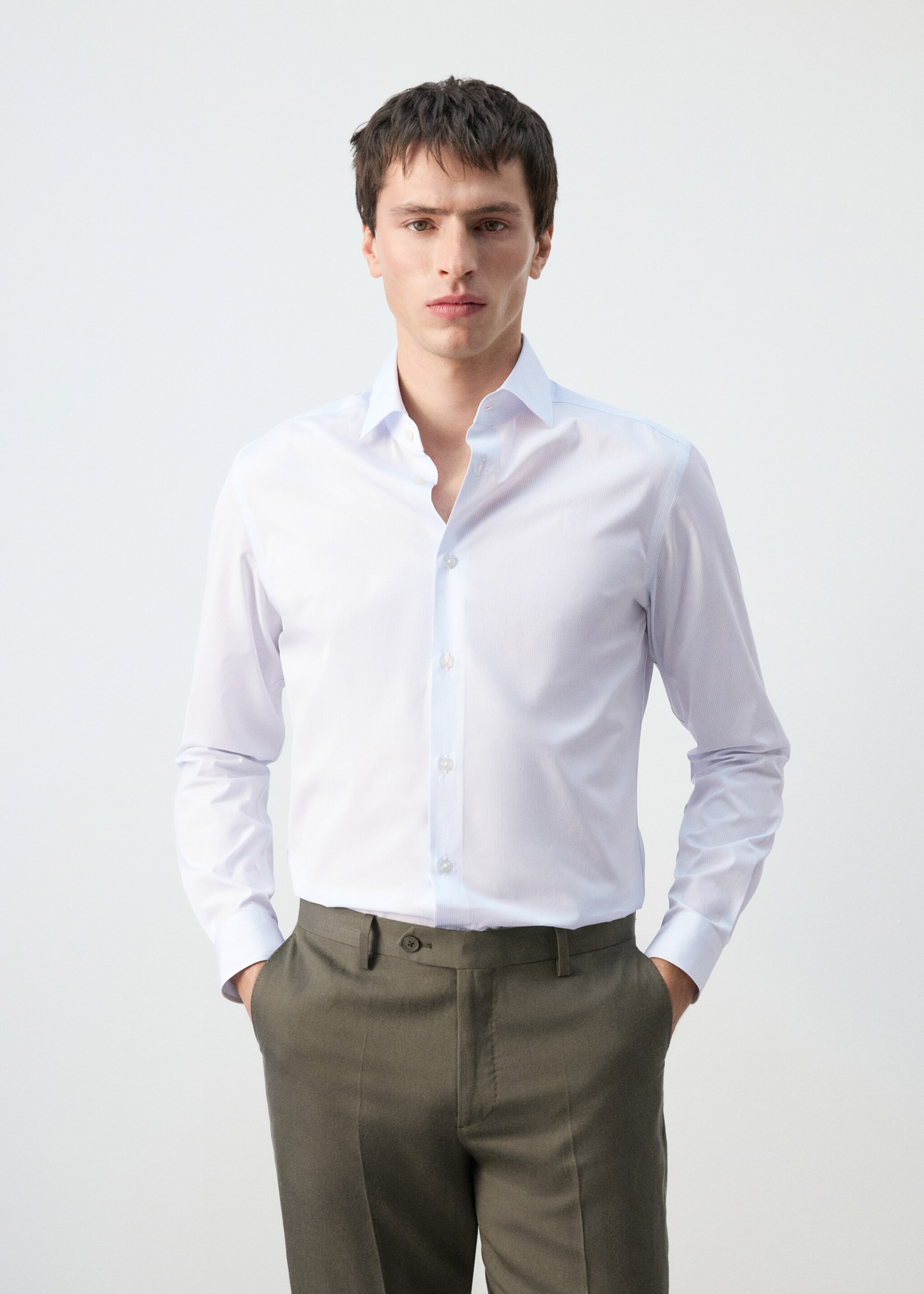 Camisa  100% cotó ratlles slim fit - Pla mig, Blanc. Ref: 27085935-01.
